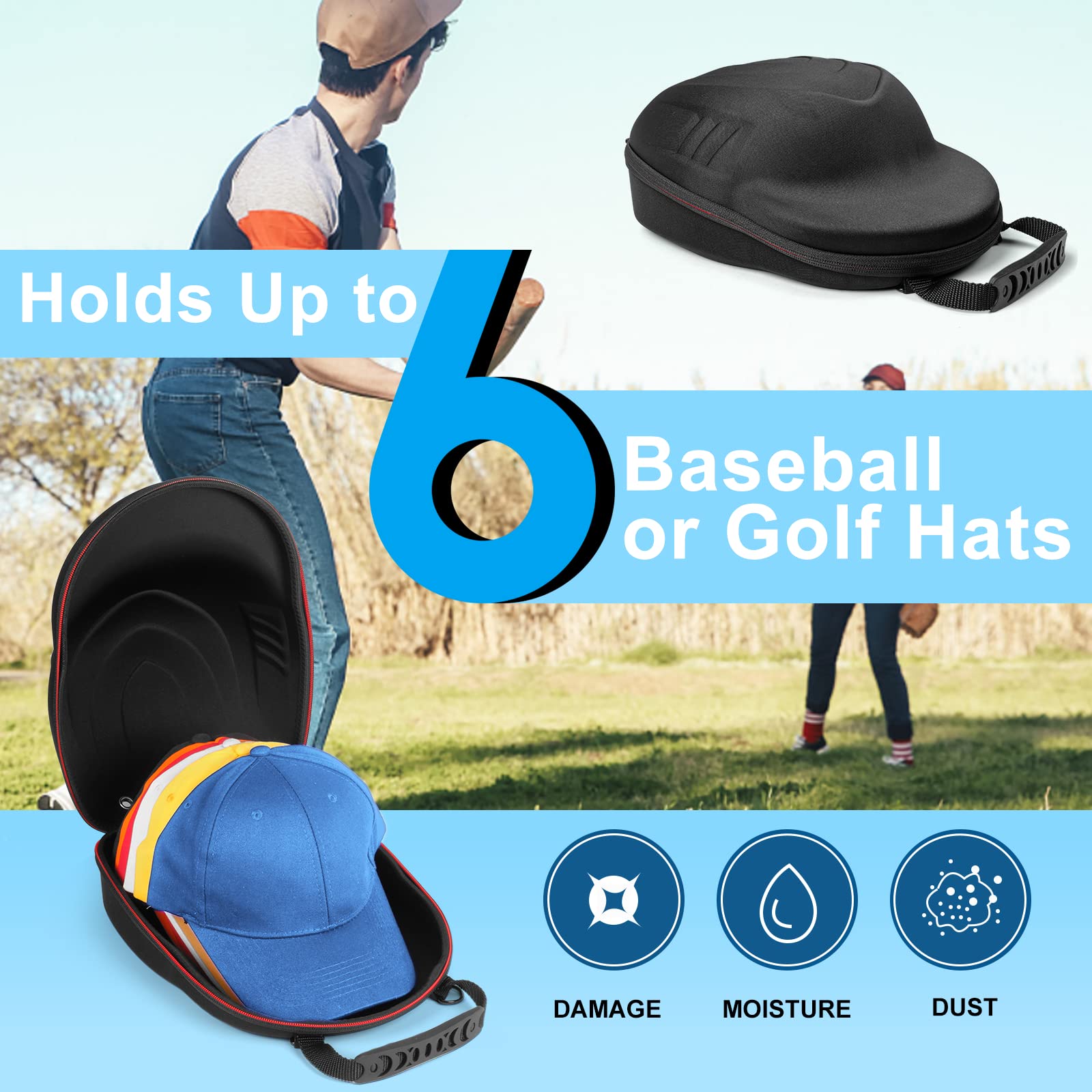 Bjabtan Hard Hat Case For Baseball Caps, Baseball Hat Organizer With Carrying Handle & Shoulder Strap, Hat Carrier Case For Trav