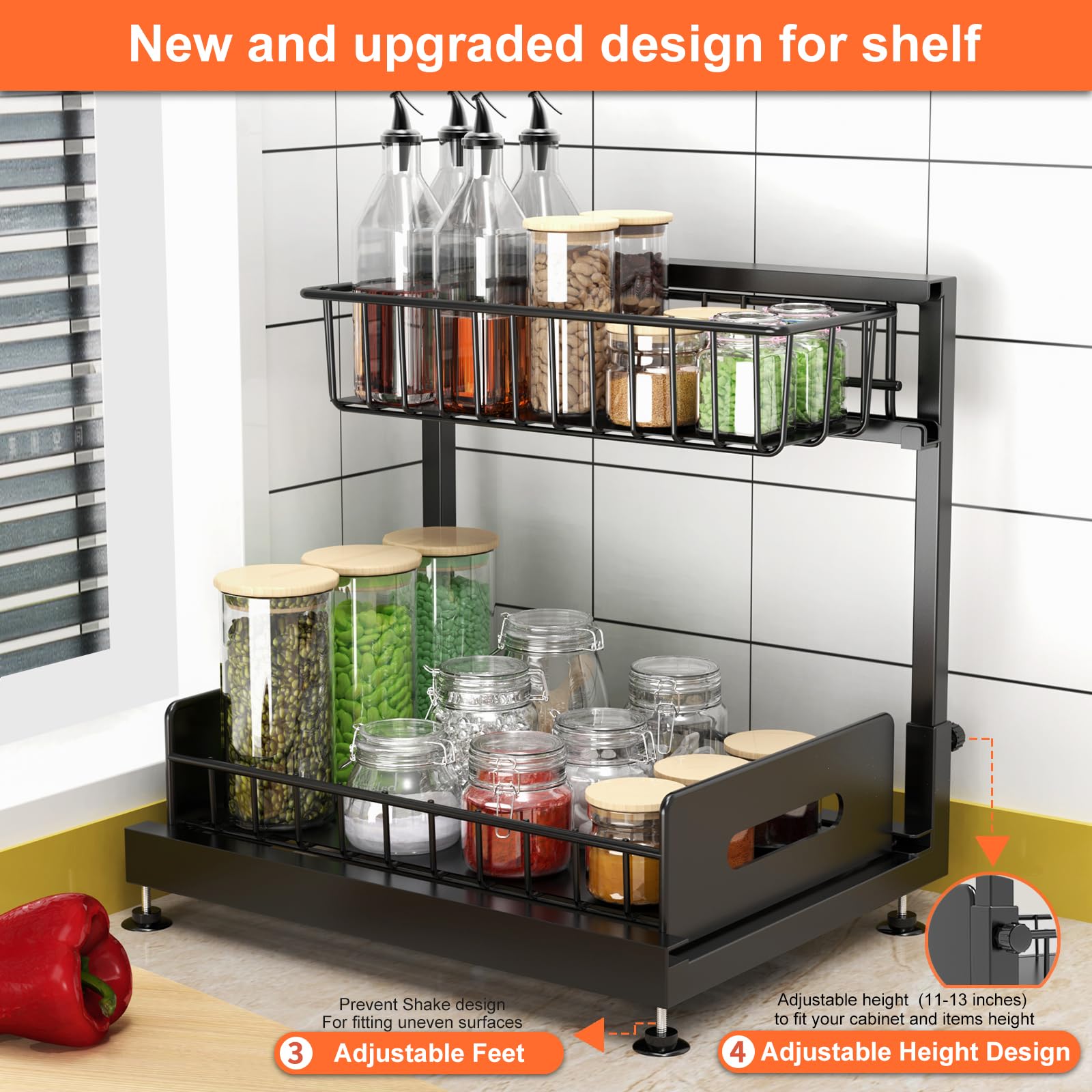 Under Sink Organizer And Storage,Pull Out Cabinet Organizer,2-Tier Slide Out Kitchen Basket Sink Shelf Cabinet Organizers,Adjust