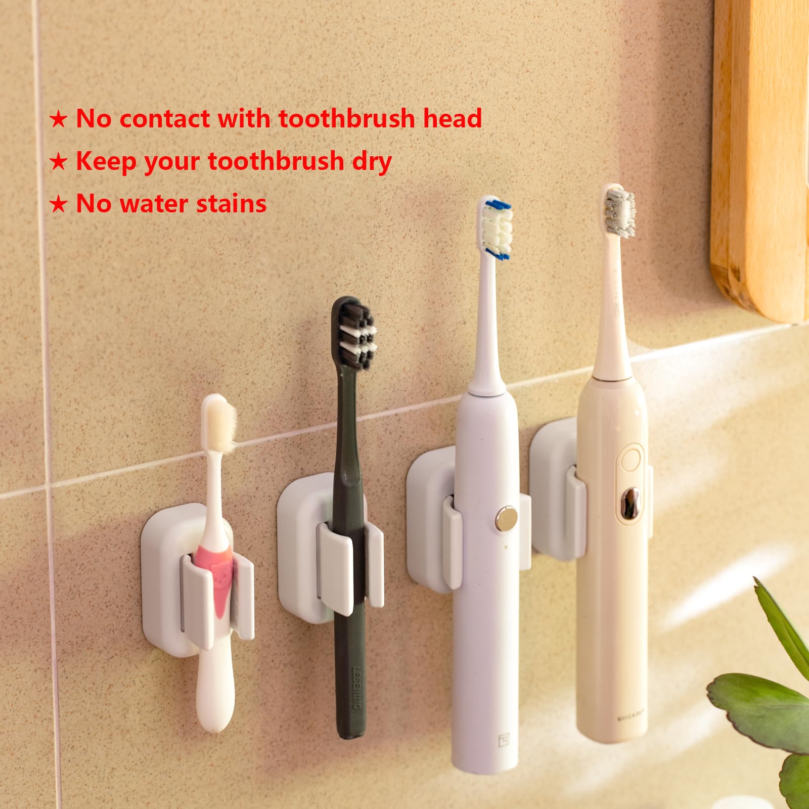 Cadbibe 4Pcs Toothbrush Holder Wall Mounted, Self Adhesive Electric Toothbrush Organizer For Bathroom, Waterproof Multi-Function