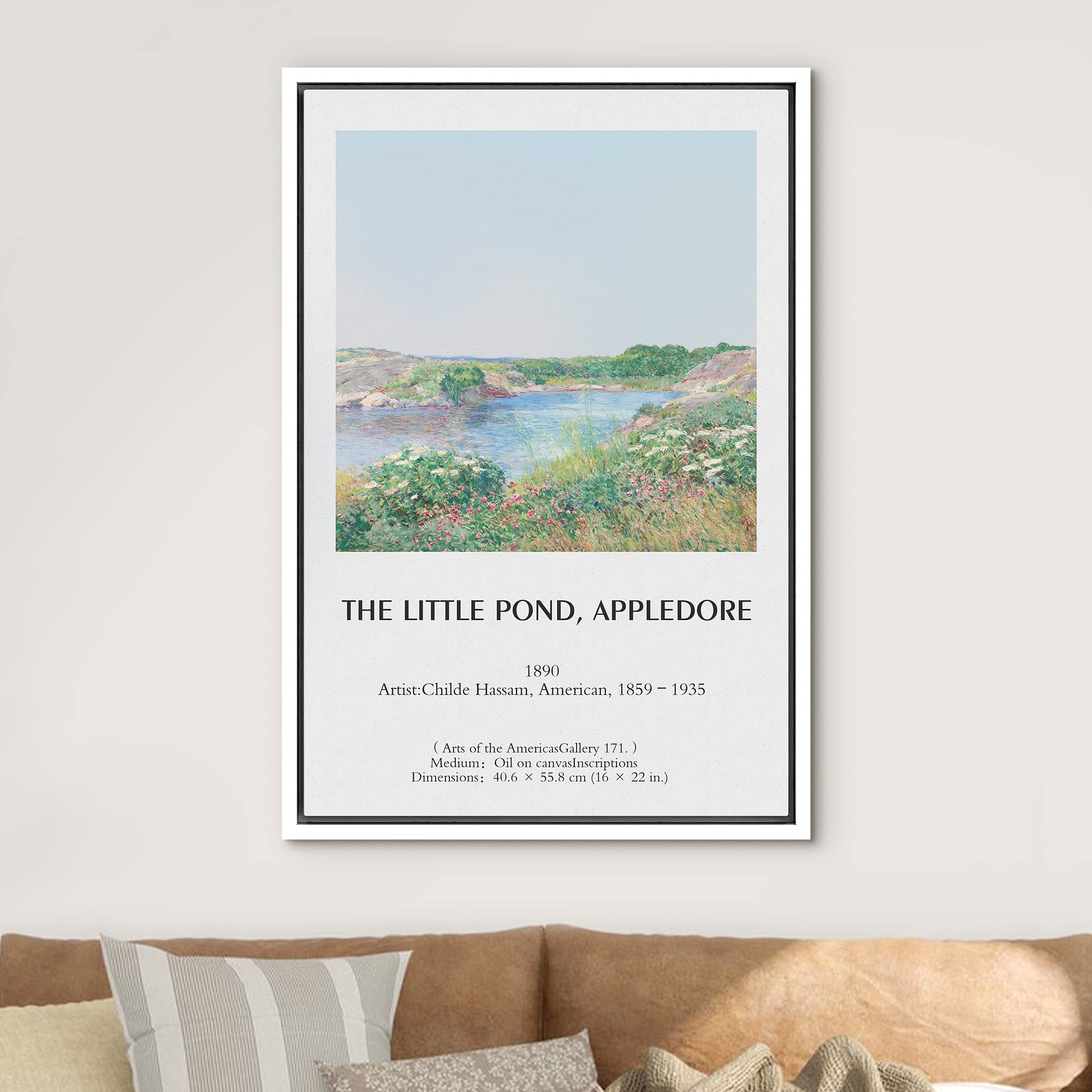 Idea4Wall Framed Canvas Print Wall Art Little Pond, Appledore Master Artist Childe Hassam Nature Wilderness Oil Painting Impress