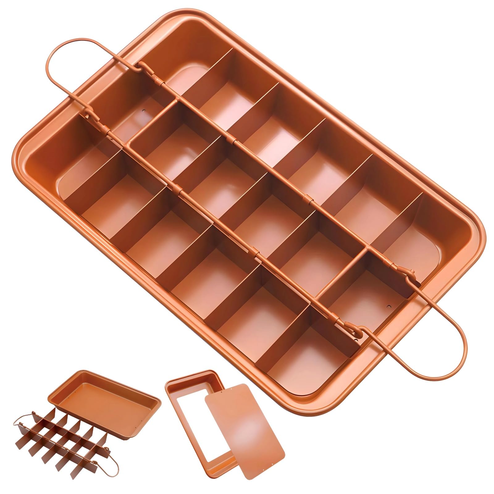 Toyosport Nonstick Brownie Pan with Removable 18-Grid Divider, Carbon Steel Baking Dish for Pre-Portioned Desserts, Evenly Baked