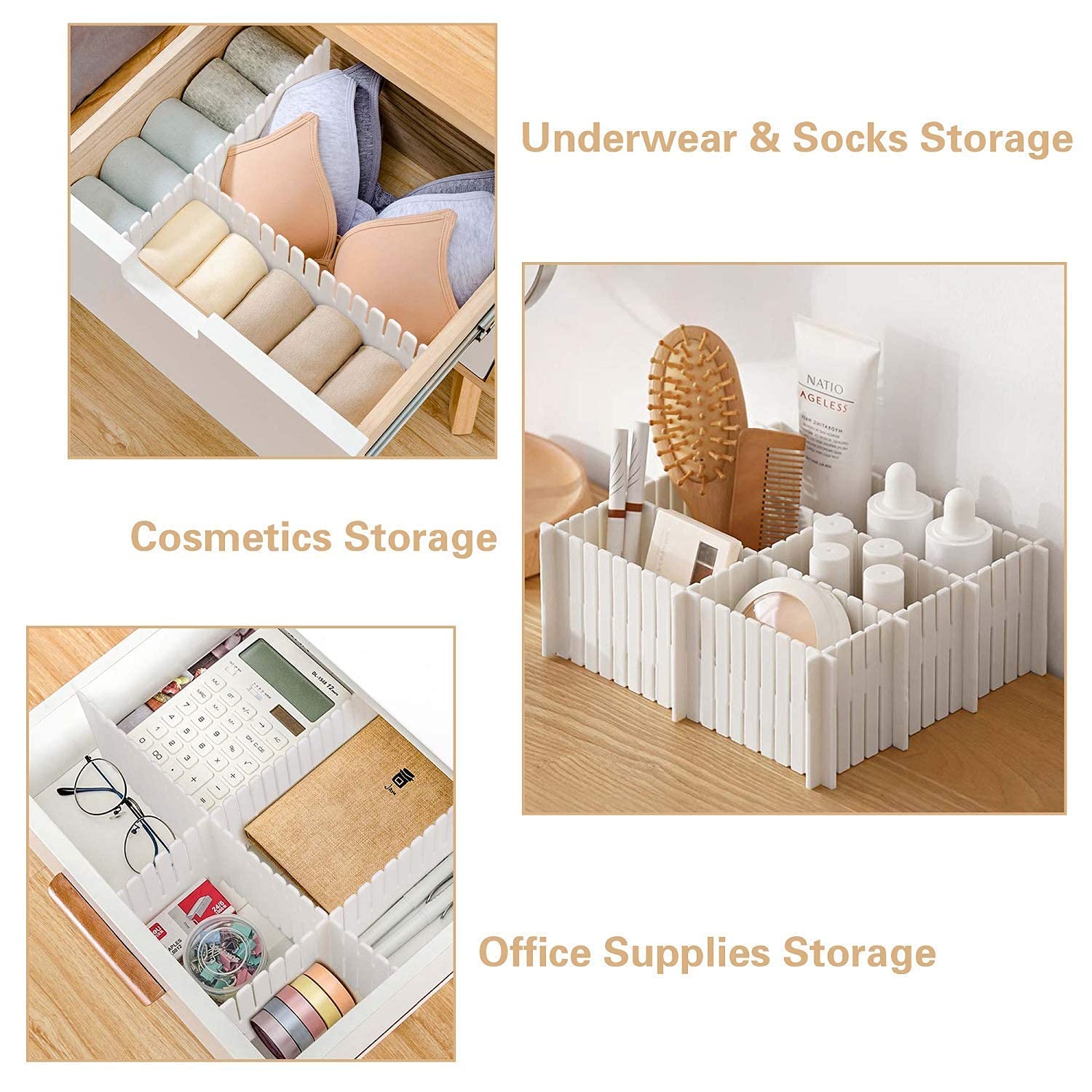 Bofoho Drawer Divider Adjustable Diy Storage Organizer Separator for Tidying Clutter Cutlery Makeup Clothes of Dresses, Desk & B