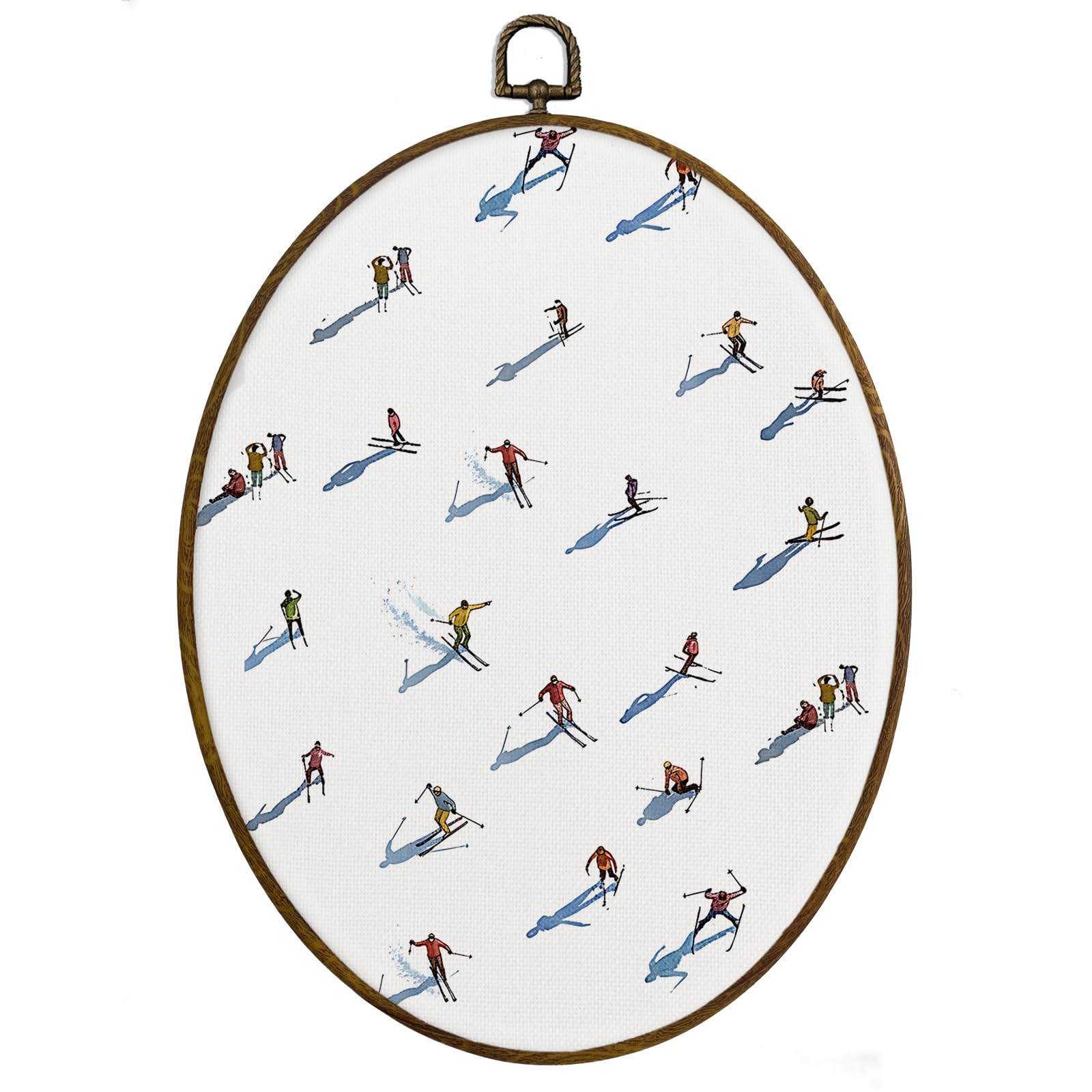 Maqika Winter Ski Framed Oval Wall Art Decor, Skiing Oval Wall Hanging Decor, Ski Lover Gifts, Winter Snowy Landscape Skiing Can