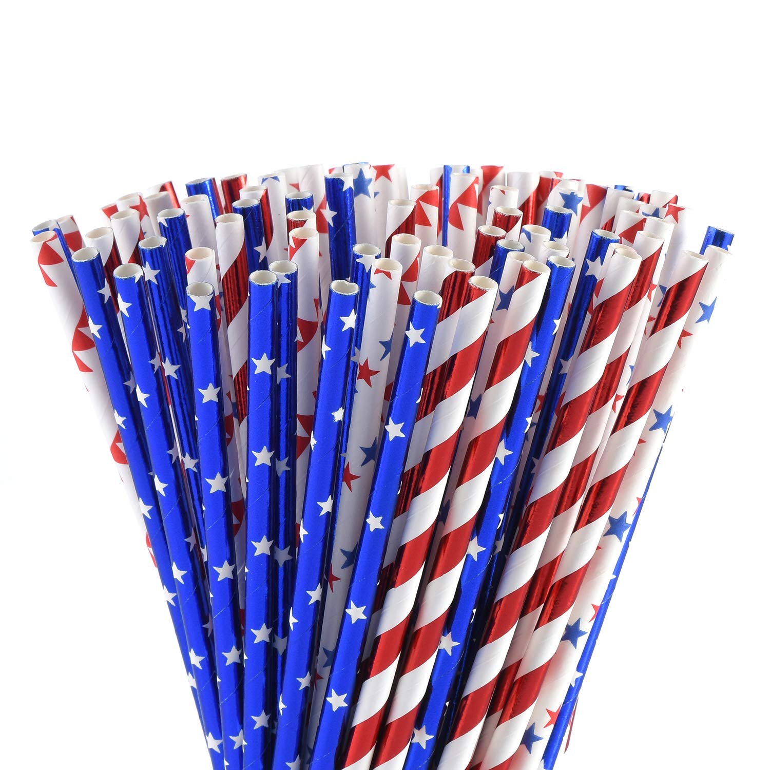 Alink American Flag Red Blue White Paper Straws, 100 Straws For Memorial Day /4Th Of July, Super Bowl, Patriotic Party, American