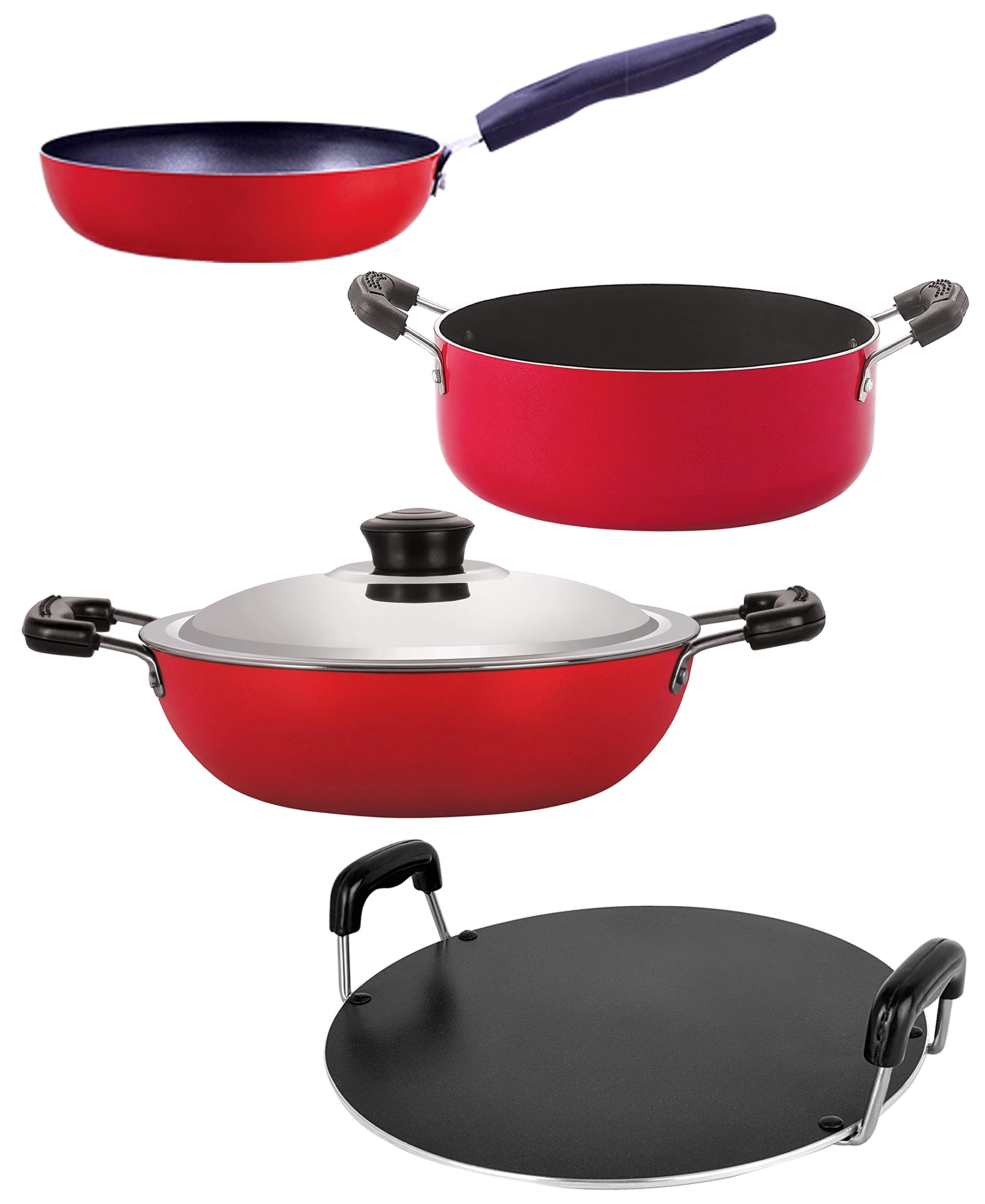 Nirlon Gas Compatible NonStick Non Induction Aluminium Cookware Set Of 4 Pieces (Dkd(M)_Cvg_Rt_Cs24)