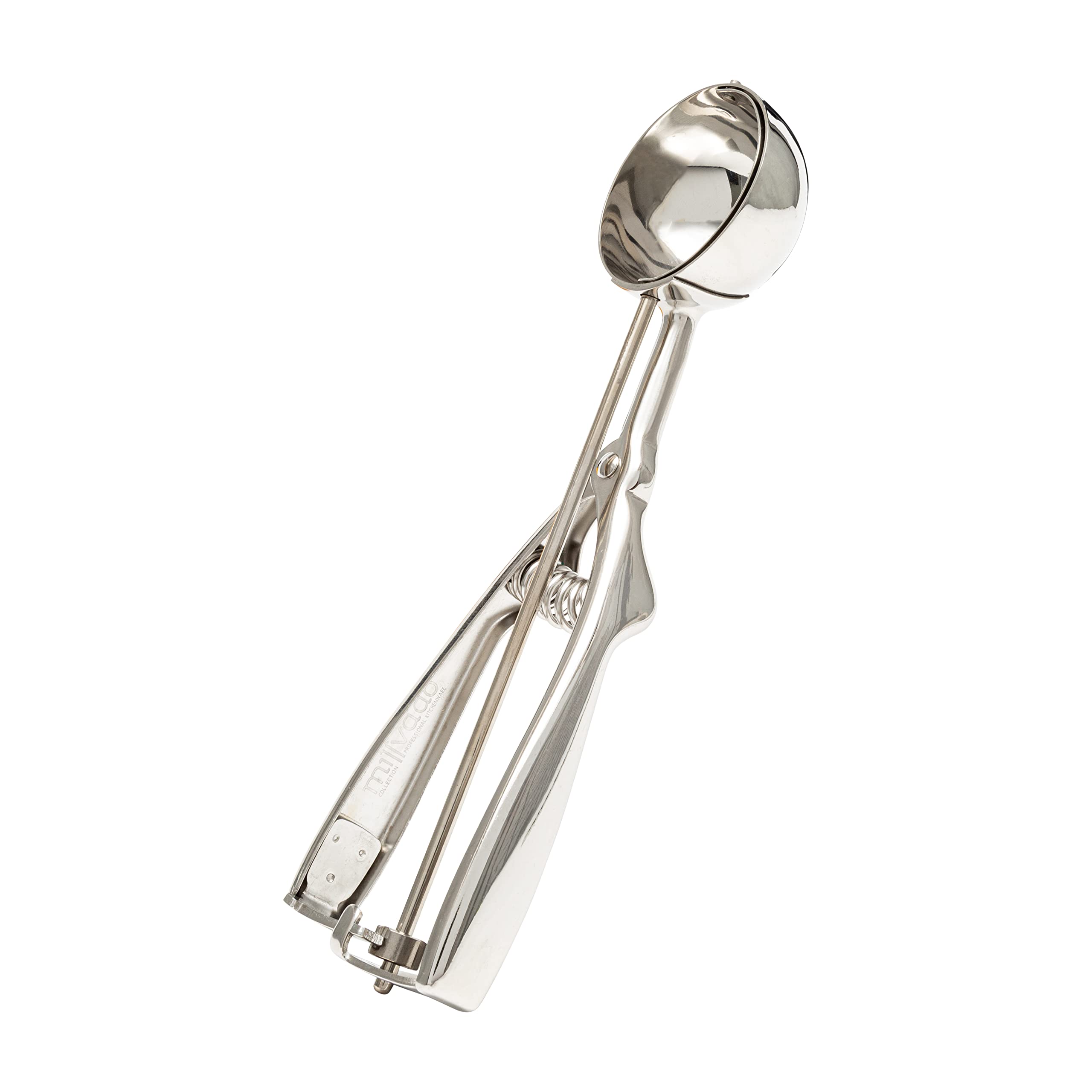 Millvado Stainless Steel Ice Cream And Cookie Scoop | Medium Sized, Spring Loaded Lever Design, For Sorbet, Melon, Meatballs, Mu