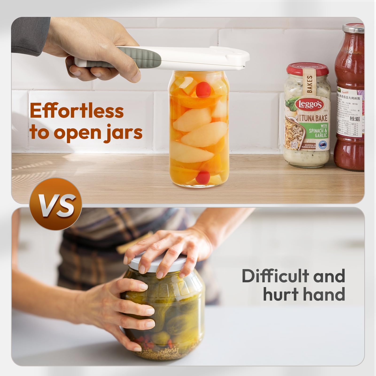 Jar Opener, Ideal Bottle Opener, Easy Grip Jar Opener & Under Cabinet Lids Opener Effortless To Unscrew Any-Sized Caps, Jar Open