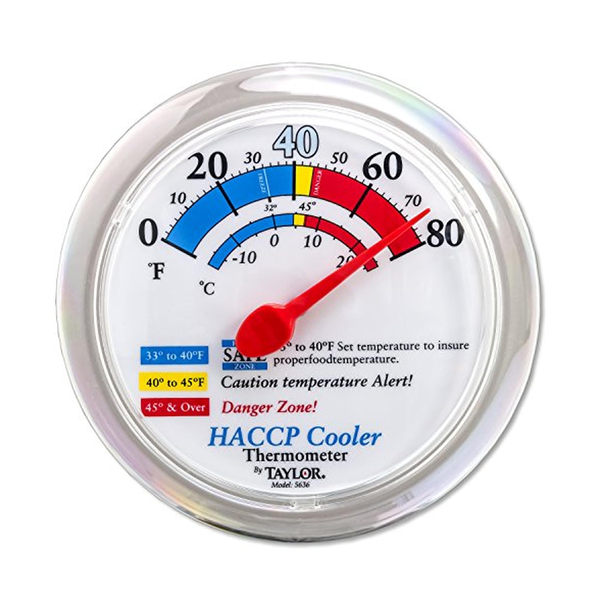 Taylor Cooler/Freezer Wall Thermometer with Mounting Bracket, Color-Coded Temperature Zones for Proper Food Storage, White