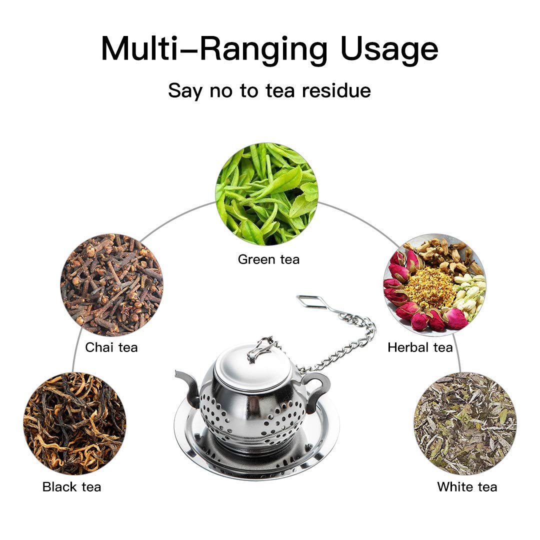 Meichu 4Pcs Tea Balls For Loose Leaf, Stainless Steel Tea Infusers For Loose Tea, Tea Strainers With Chain Hook And Saucer (Silv