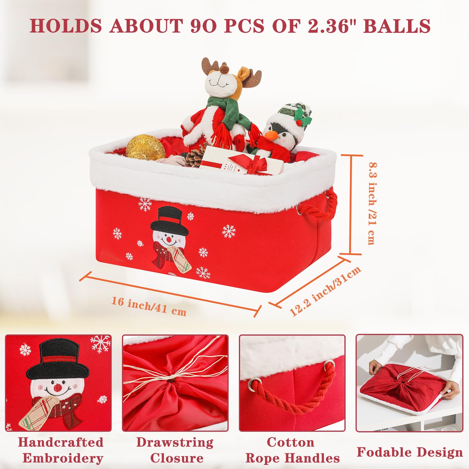 Christmas Gifts Baskets Empty Christmas Ornament Box Xmas Storage Baskets Canvas Toys Organizer Bin for Holiday, Snowman Raffle