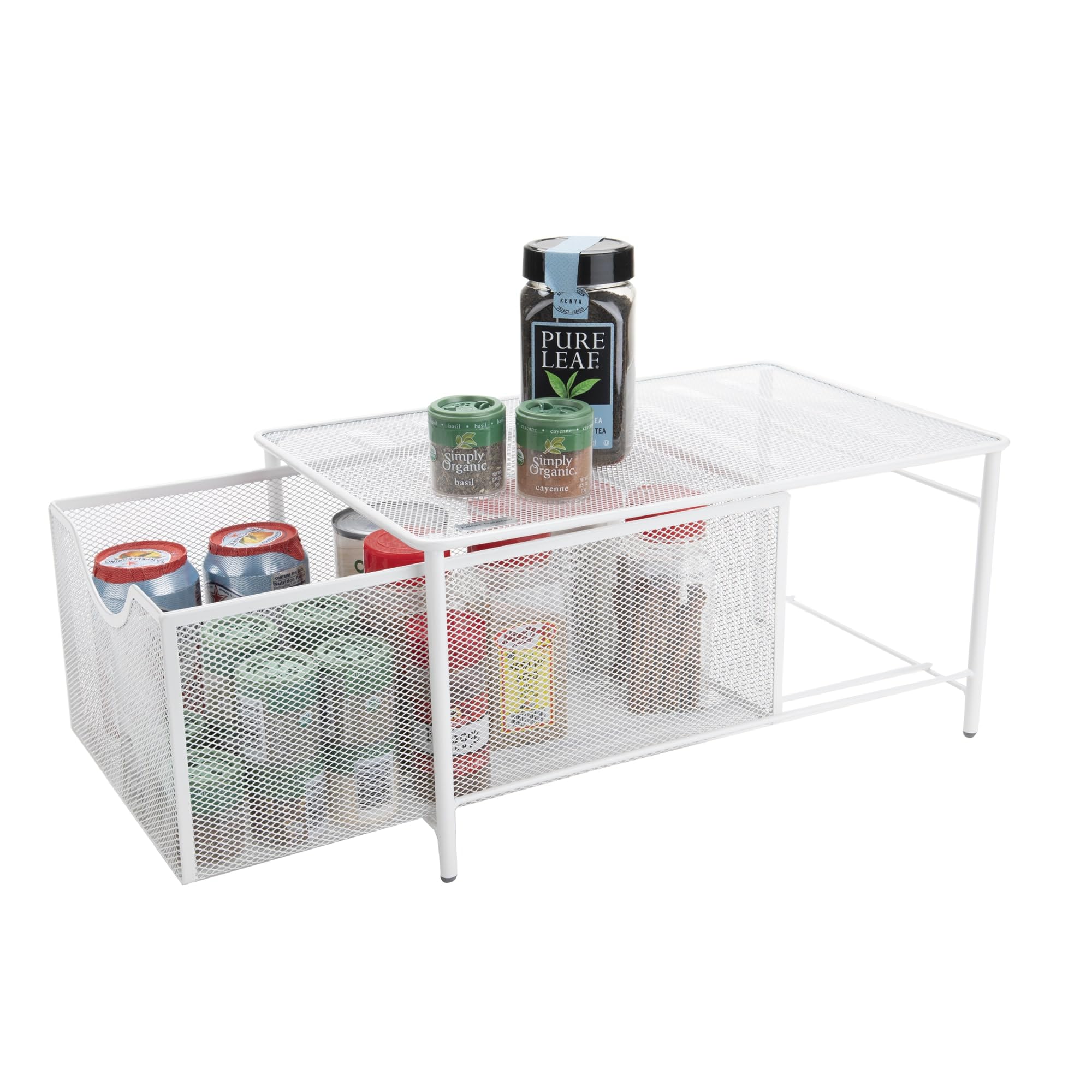 Mind Reader Storage Basket And Organizer [Metal Mesh] 3-Compartment Pull-Out/Sliding Organizing Drawer, Under The Sink Kitchen A