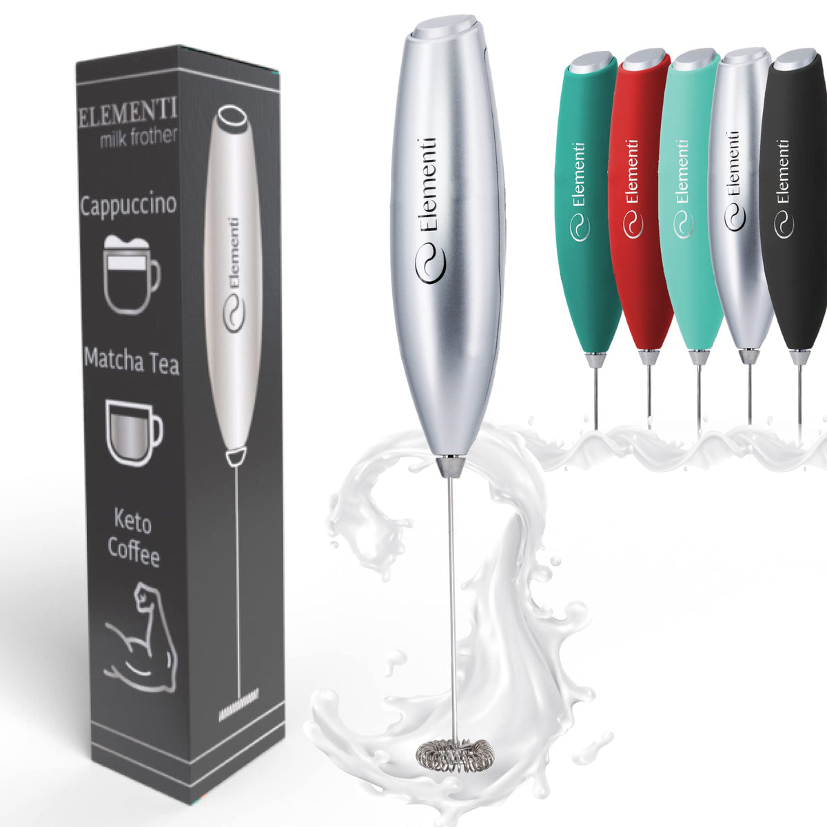 Elementi Milk Frother Handheld - Hand Frother For Coffee - Drink Mixer Handheld - Coffee Mixer Wand - Coffee Frother Handheld -