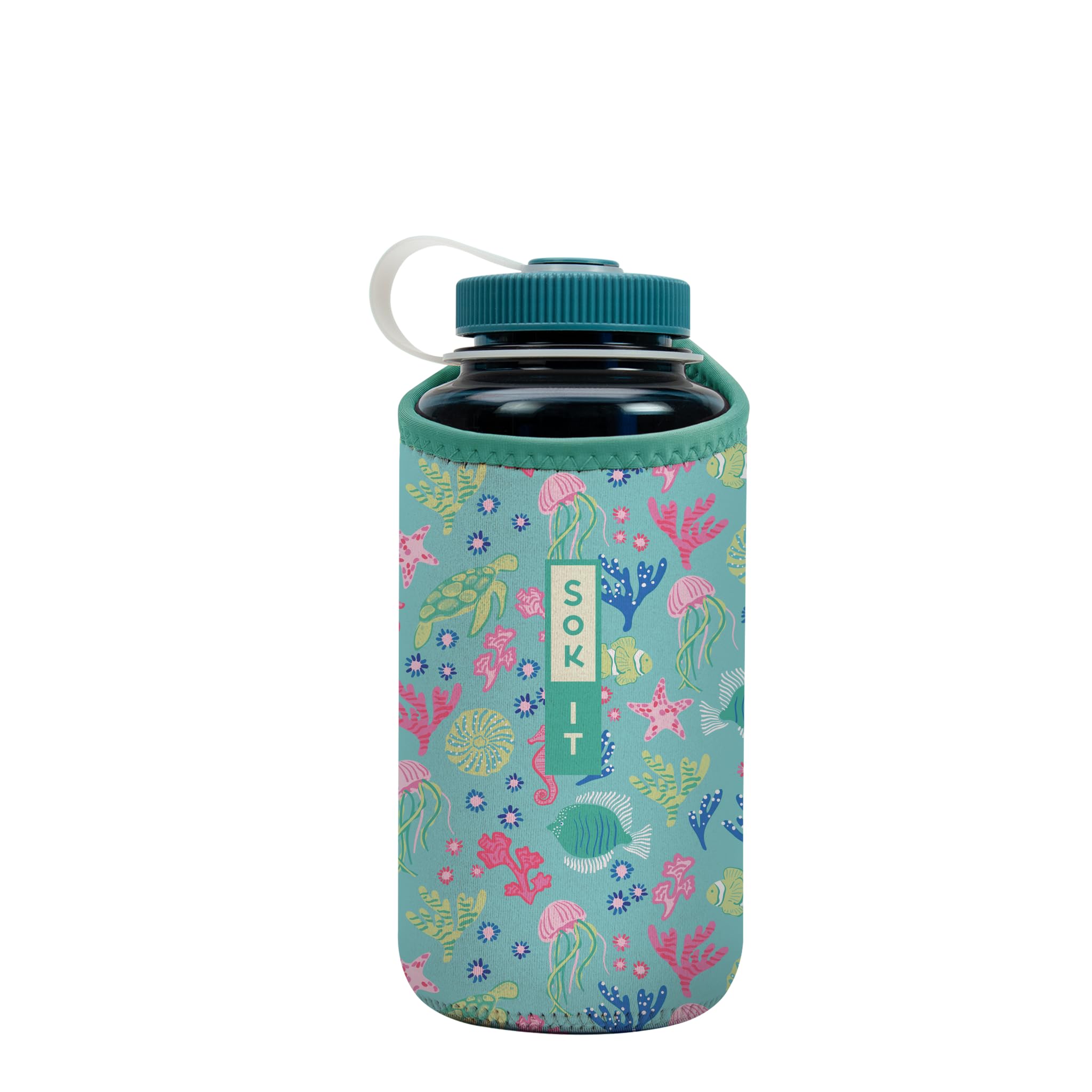Sok It BotlSok Water Bottle Sleeve Insulated Neoprene Cover (Under the Sea, Fits 32oz Nalgene)