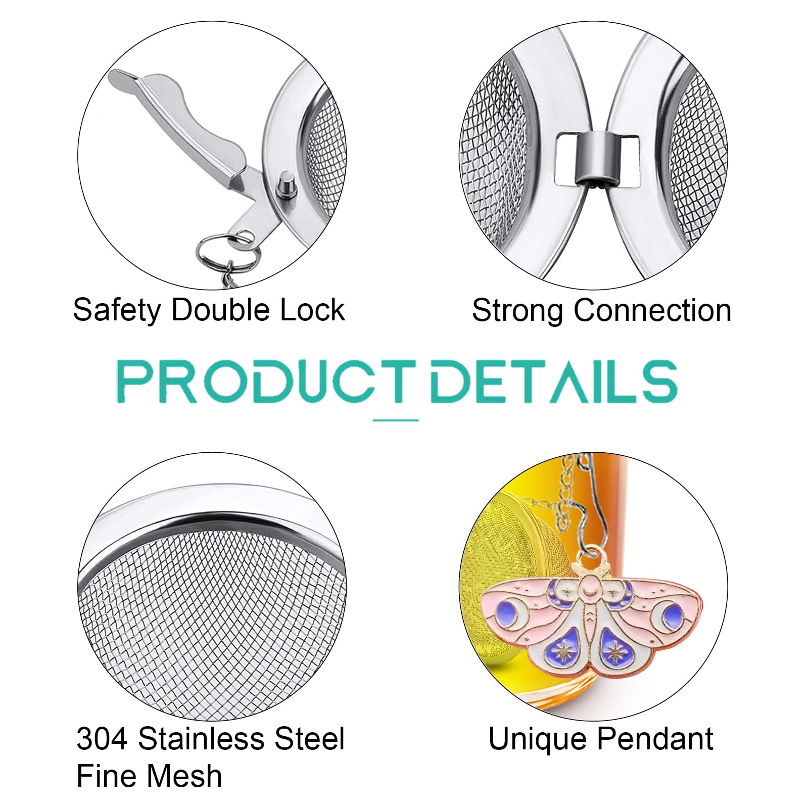 Tea Infusers For Loose Tea 2Pcs Nstaygate Tea Ball Handmade Butterfly Tea Strainers, Tea Infuser With Insect Charm Pendant 304 S