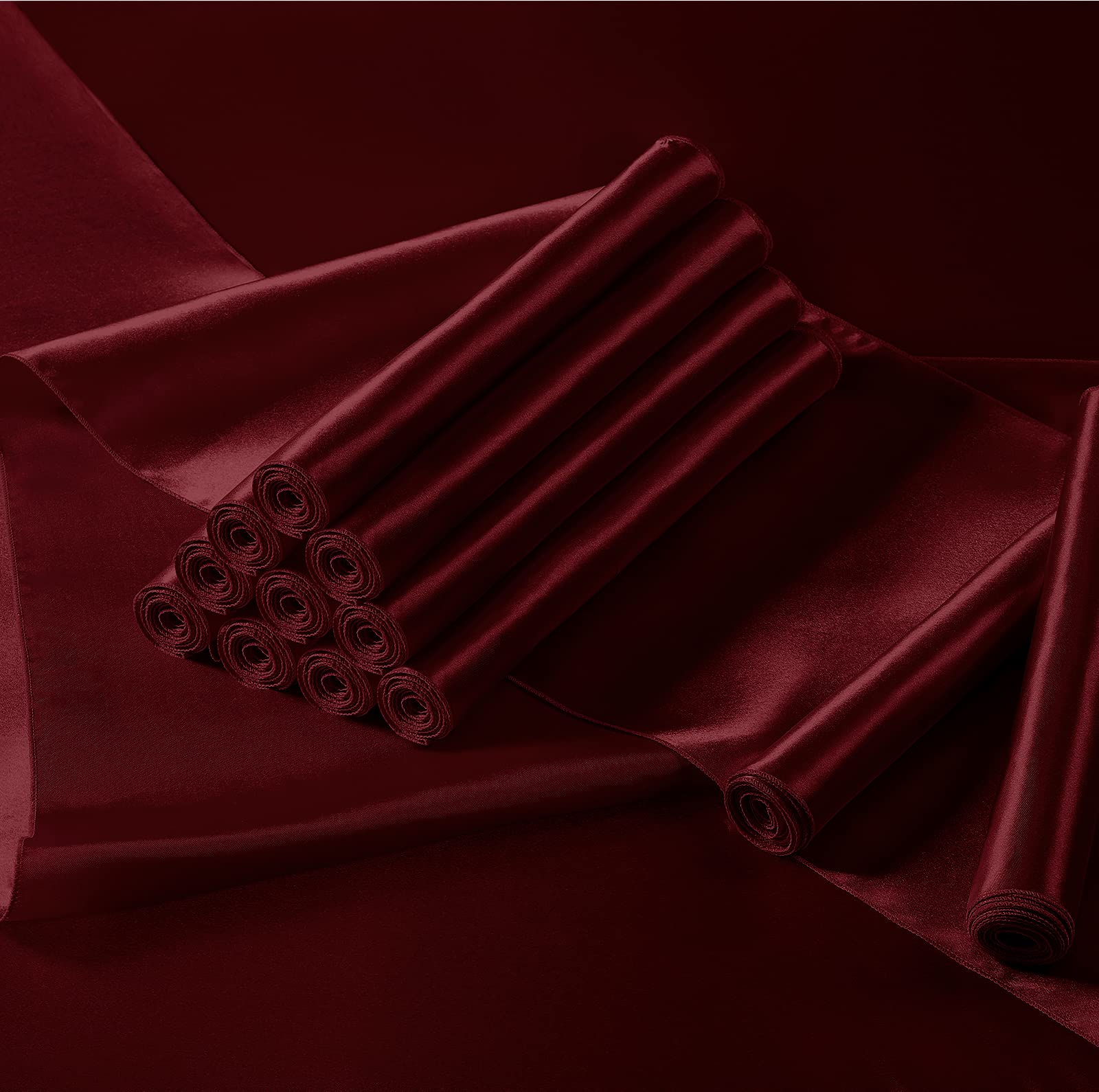 Manyshofu 12Pcs Satin Maroon Table Runner - 12 x 108 Inch Long Size  Party Table Runner Decor Bright & Smooth Wedding Decorations Table Runner for Banquet Chef Birthday Buffet Dinner Graduations