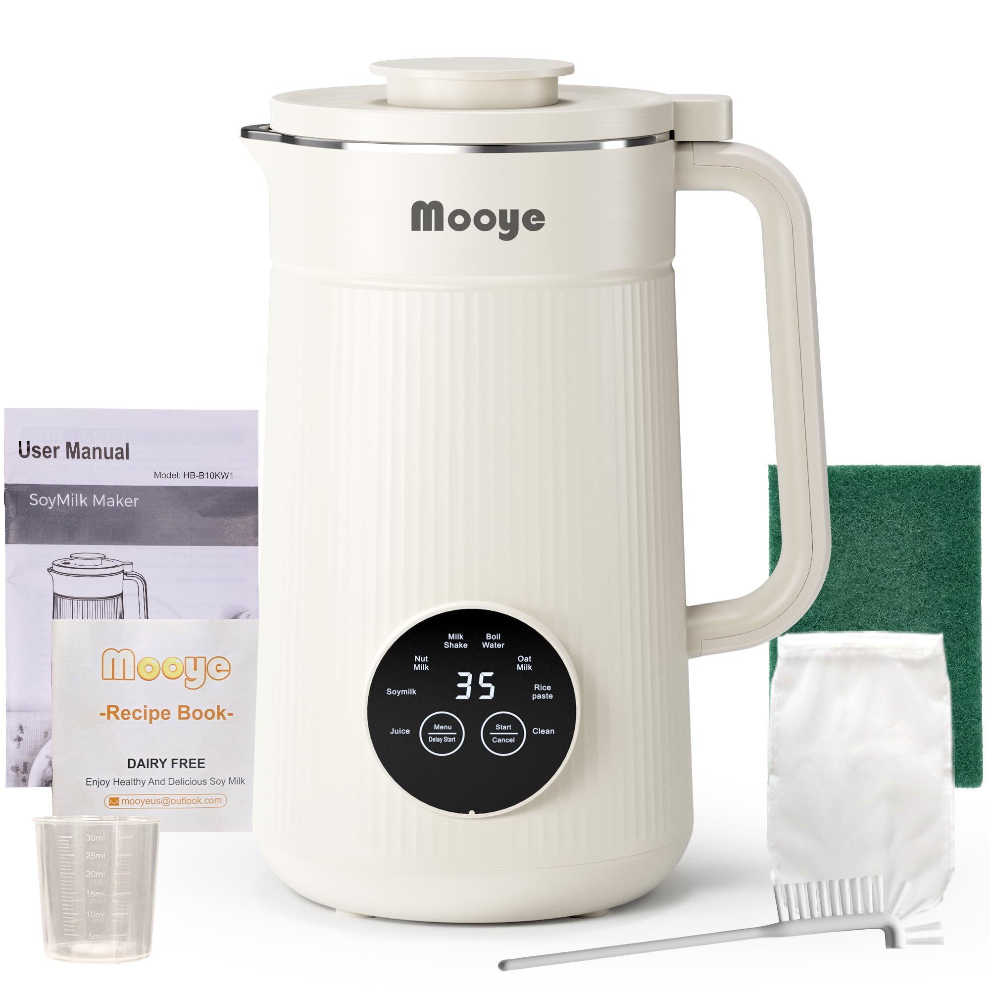 Mooye Automatic Nut Milk Maker Machine, 35Oz/1000Ml Multi-Functional Soybean Milk Machine With 10 Blades, Plant-Based, Oat, Almo