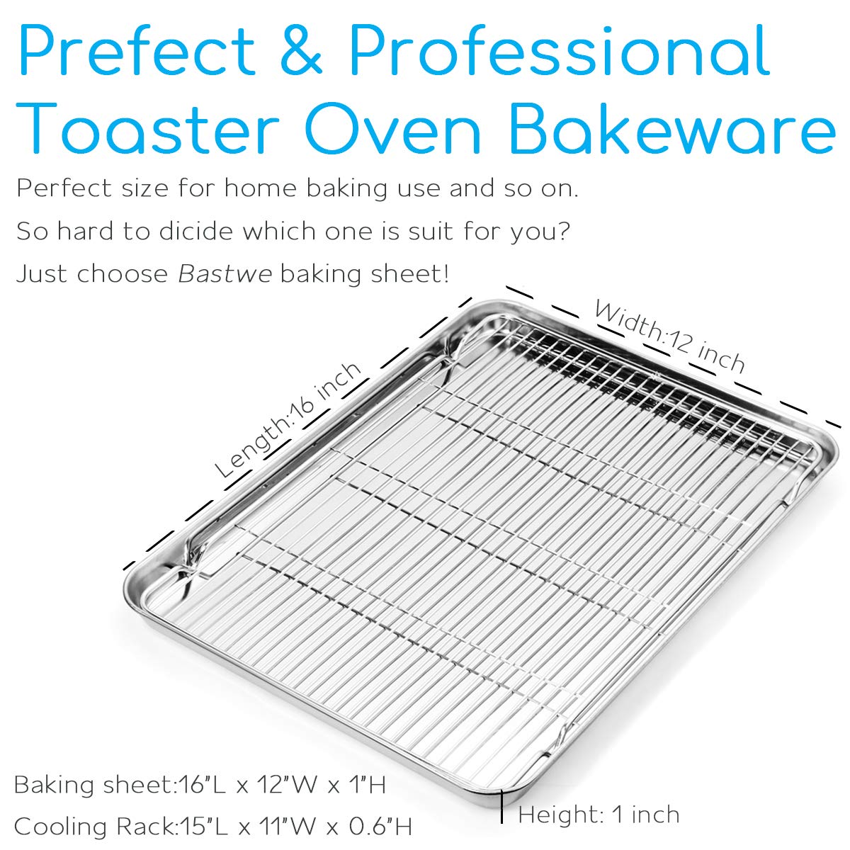 Bastwe Cookie Sheet And Cooling Rack Set, 16 Inch Stainless Steel Baking Pan With A Rack, Professional Bakeware, Healthy & Non-T
