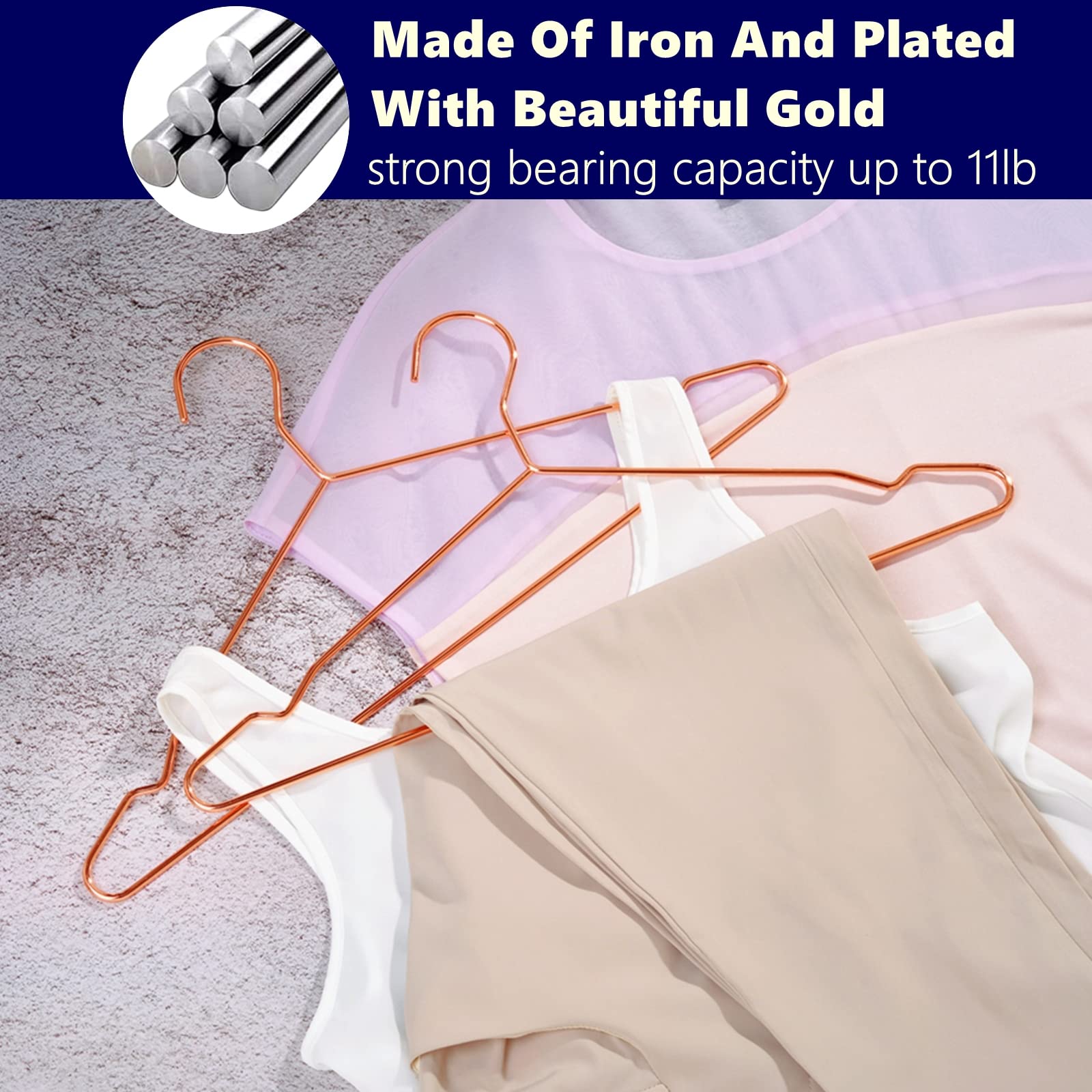 Amber Home 17'' Rose Gold Strong Metal Hanger 30 Pack, Copper Clothes Hangers, Heavy Duty Coat Hangers, Standard Suit Hangers Fo