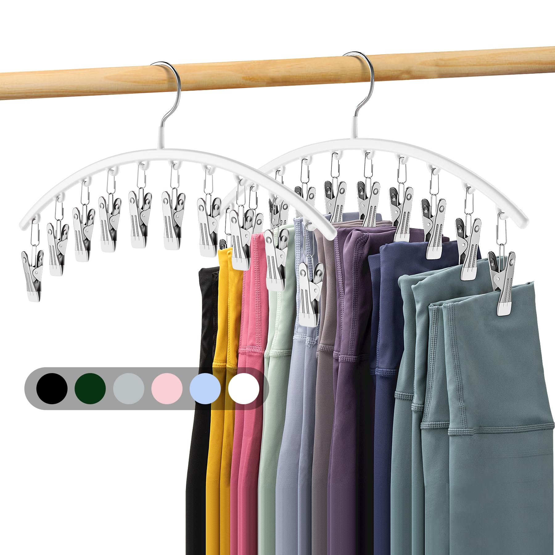 Legging Organizer For Closet, Metal Yoga Pants Hanger W/Rubber Coated 2 Pack W/10 Clips Hold 20 Leggings, Hangers Space Saving H