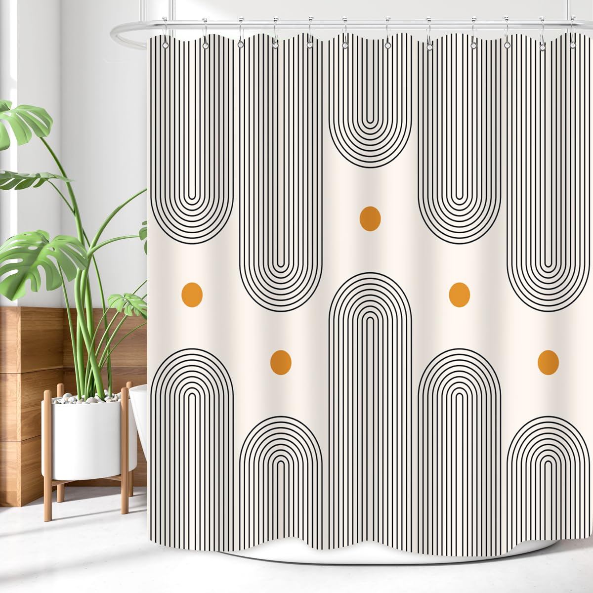 Zxmbf Mid Century Shower Curtain Boho Minimalist Abstract Arch Sun Simple Lines Geometric Modern Beige Bathroom Decor Waterproof