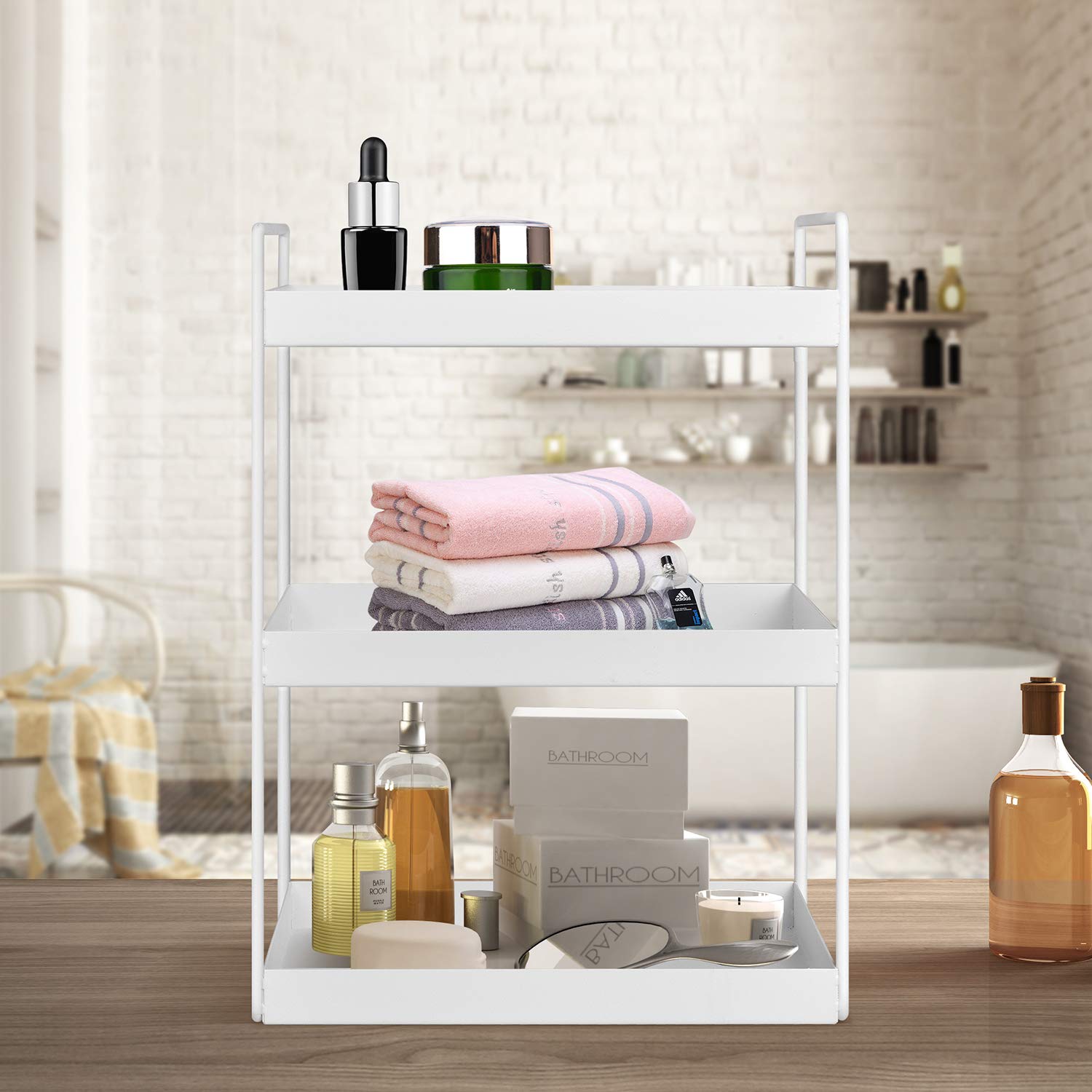Aisung 3-Tier Bathroom Countertop Organizer Vanity Tray Cosmetic & Makeup Storage Kitchen Spice Rack Standing Shelf, White