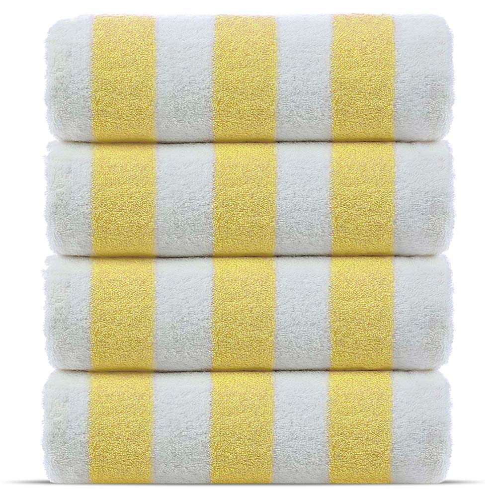 Chakir Turkish Linens Premium Quality 100% Cotton Turkish Cabana Thick Stripe Pool Beach Towels 4-Pack (Yellow, 30X60 Inch)