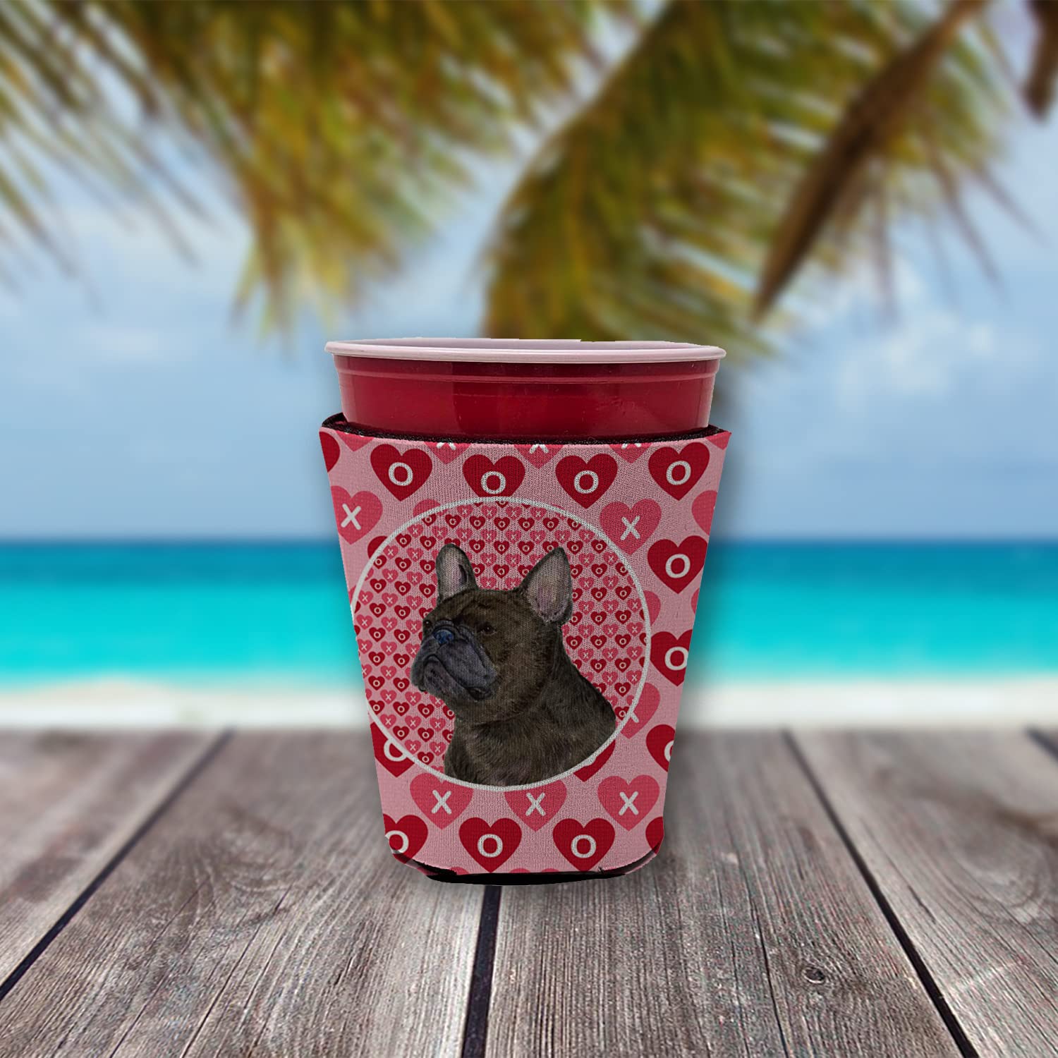 French Bulldog  Red Solo Cup Beverage Insulator Hugger