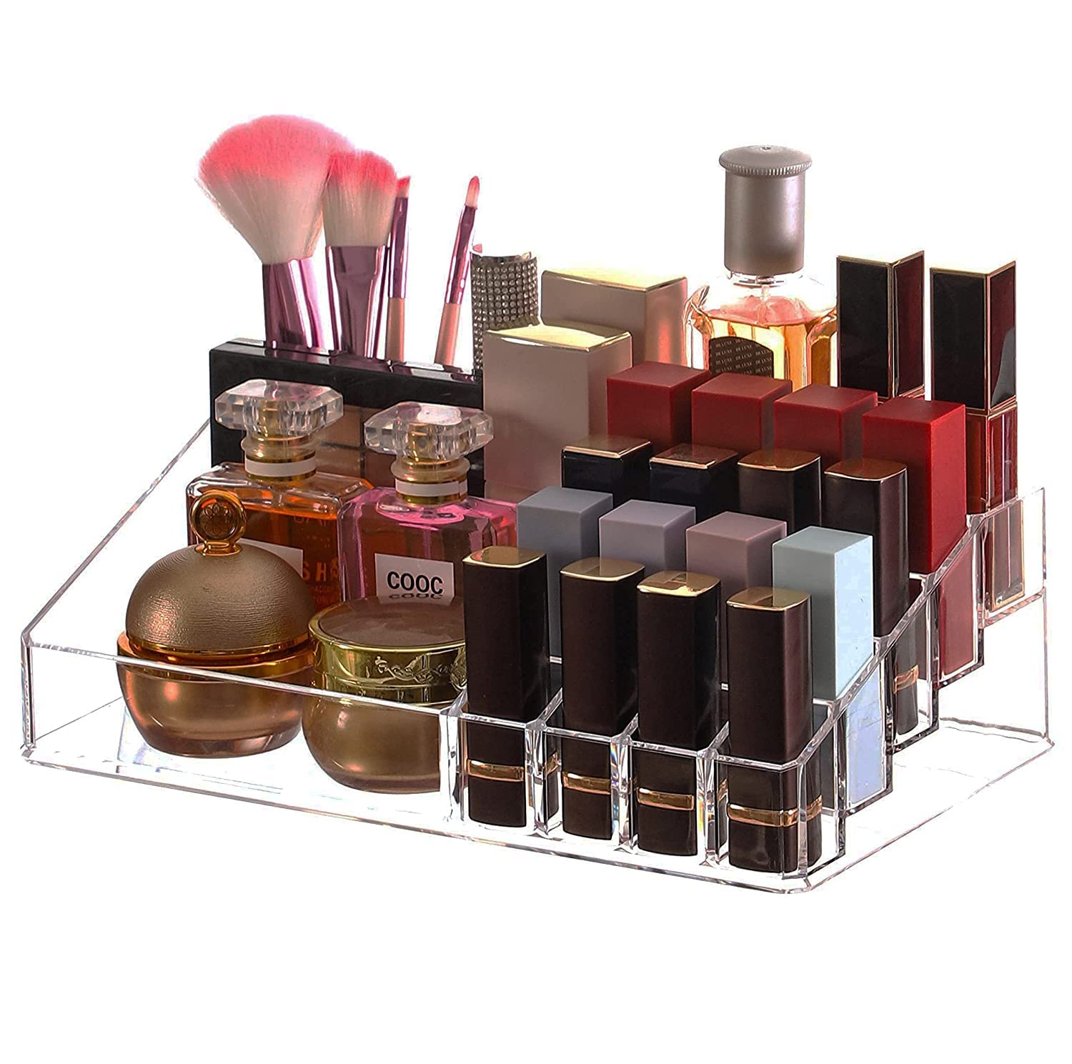 Vismii Acrylic Clear Makeup Organizer Skin Care Cosmetic Display Cases For Jewelry Hair Accessories Lip Gloss Perfume Tray Lipst
