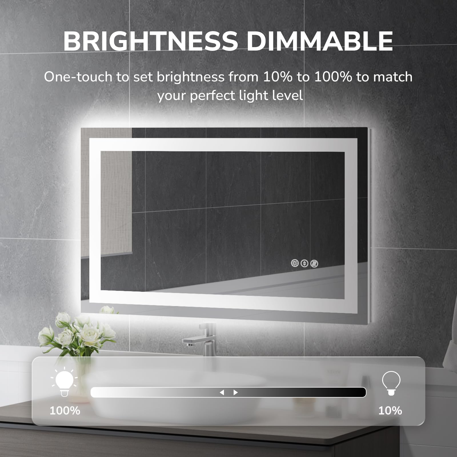 Ushower 40X24 Inch Led Bathroom Mirror - Smart Modern Backlit Vanity Mirror With Anti-Fog, 3 Dimmable Lights, Wall Mounted, 1/5