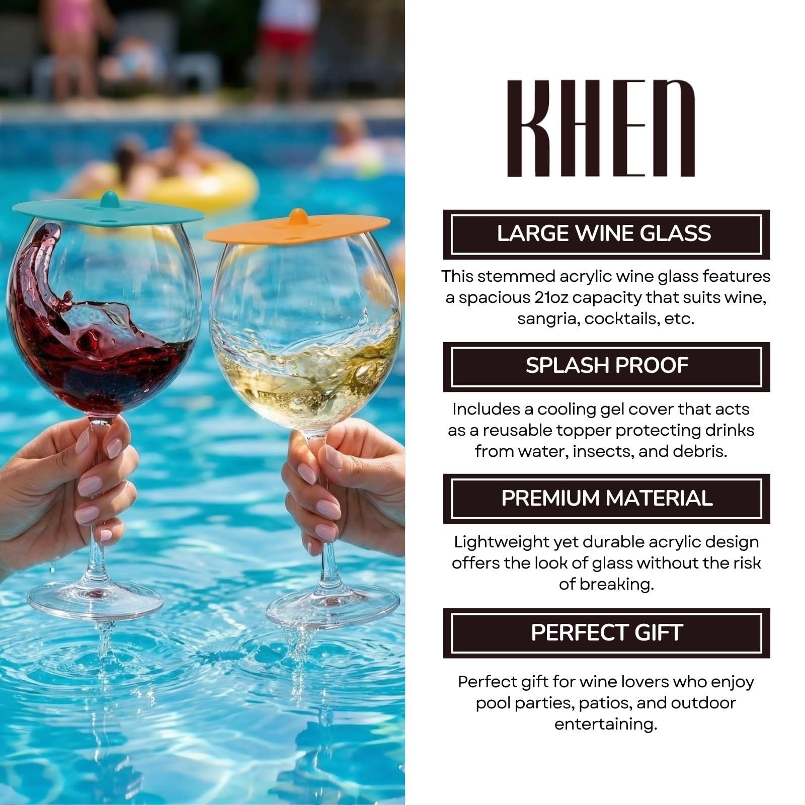 Floating Wine Glasses for Pool with Lids (Set of 2) – 21oz