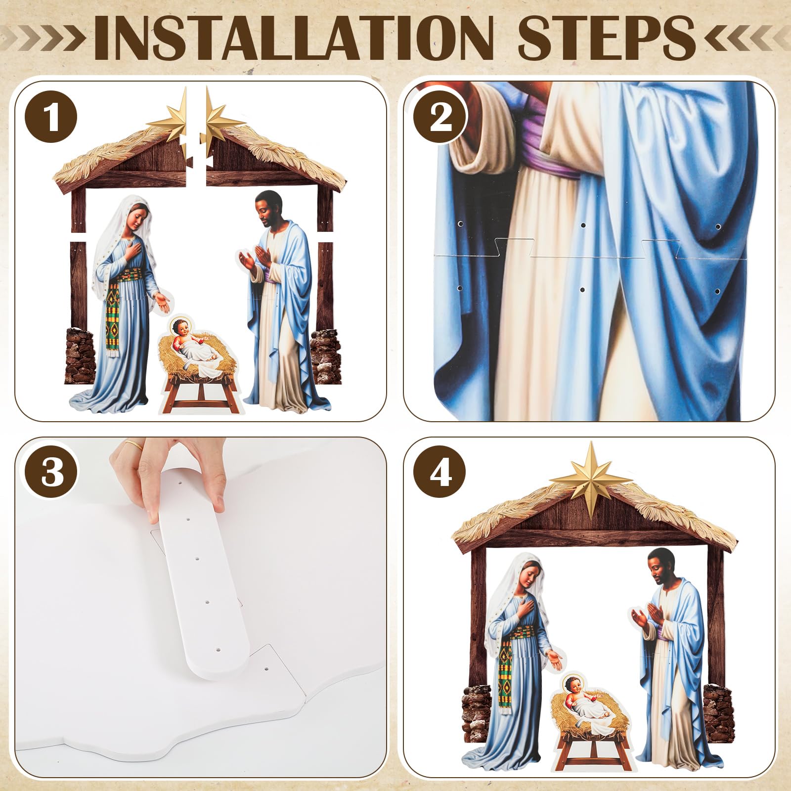 Cinnvoice 4 Pcs Large Nativity Scene Yard Decor, 45'' Weatherproof PVC, Multicolor, Model QIY-Cinnvoice-4577