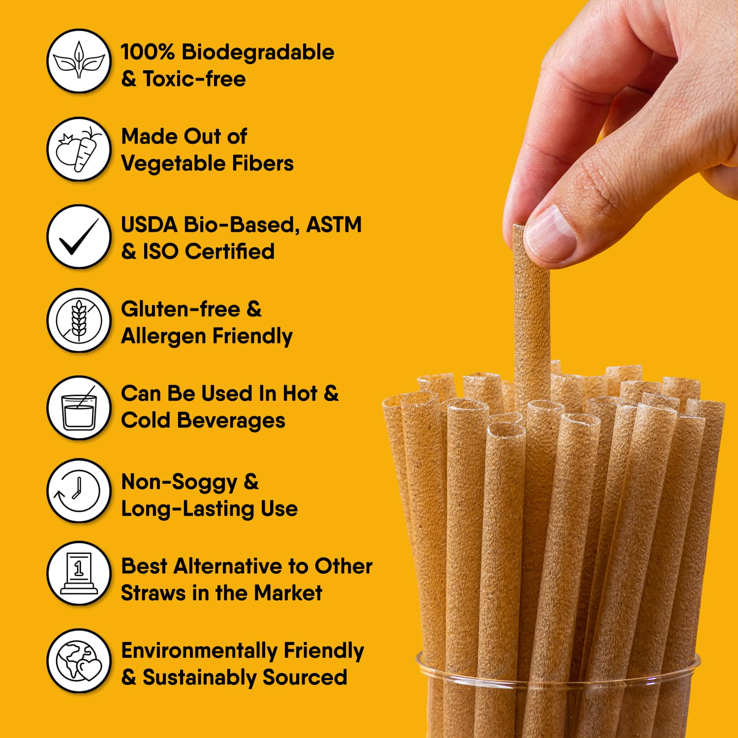 The Veggie Straws - 100 Pcs Of 8.25 Inches Unwrapped Biodegradable Straws - Made Of Vegetable Fibers, Best Environment Friendly