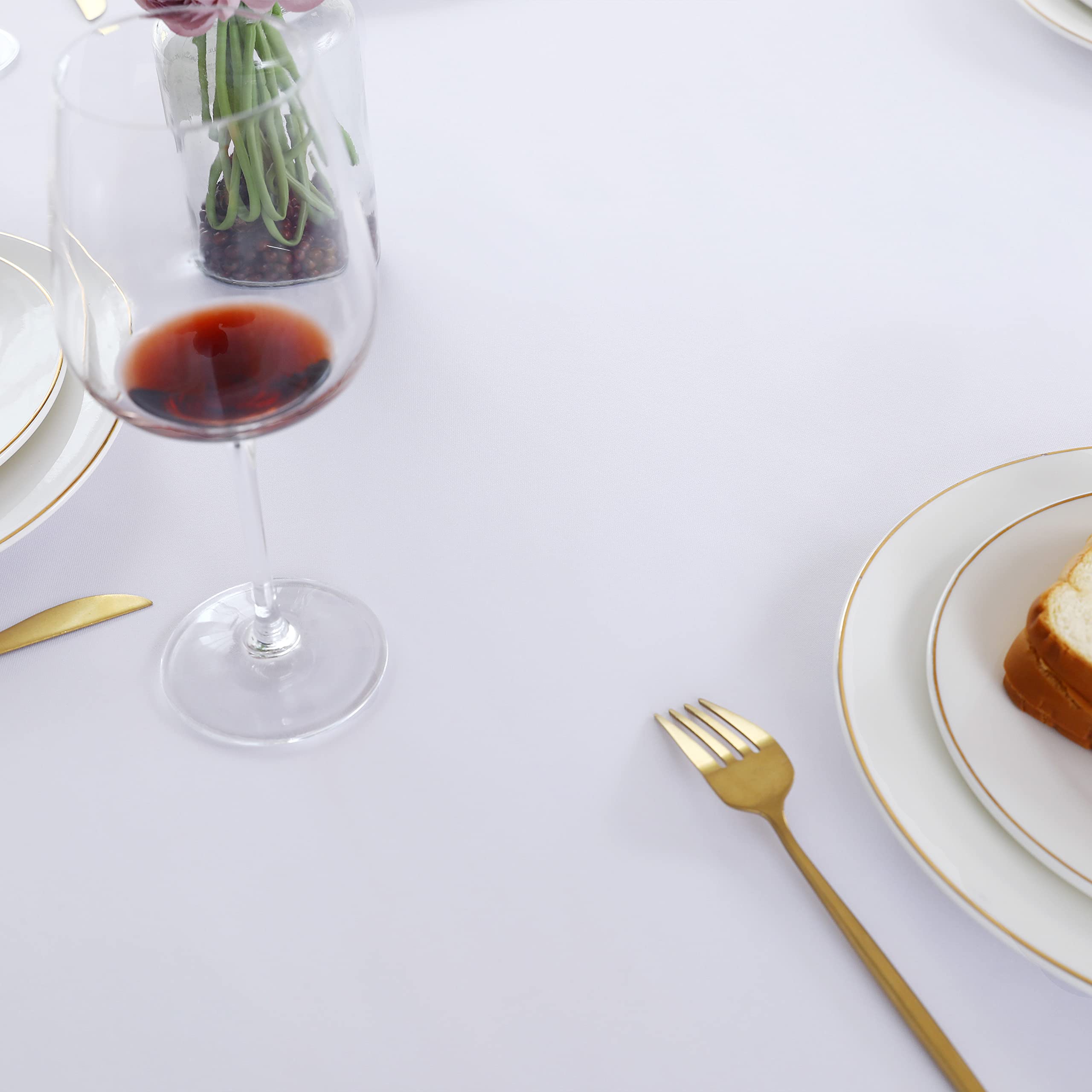 Folins&Home White Round Tablecloth 60 Inch Waterproof Heavy Duty Wrinkle Free Polyester Fabric Table Cloth, Spillproof Washable