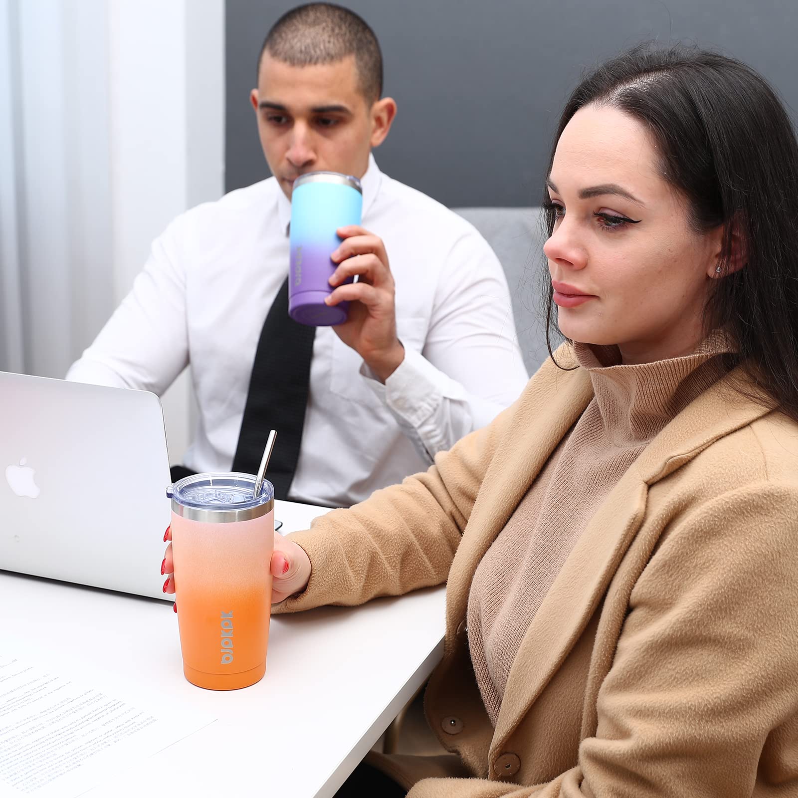 Bjpkpk 20 Oz Tumbler With Lid And Straw Stainless Steel Ice Coffee Tumblers Vacuum Insulated Travel Thermal Cup,Turquoise