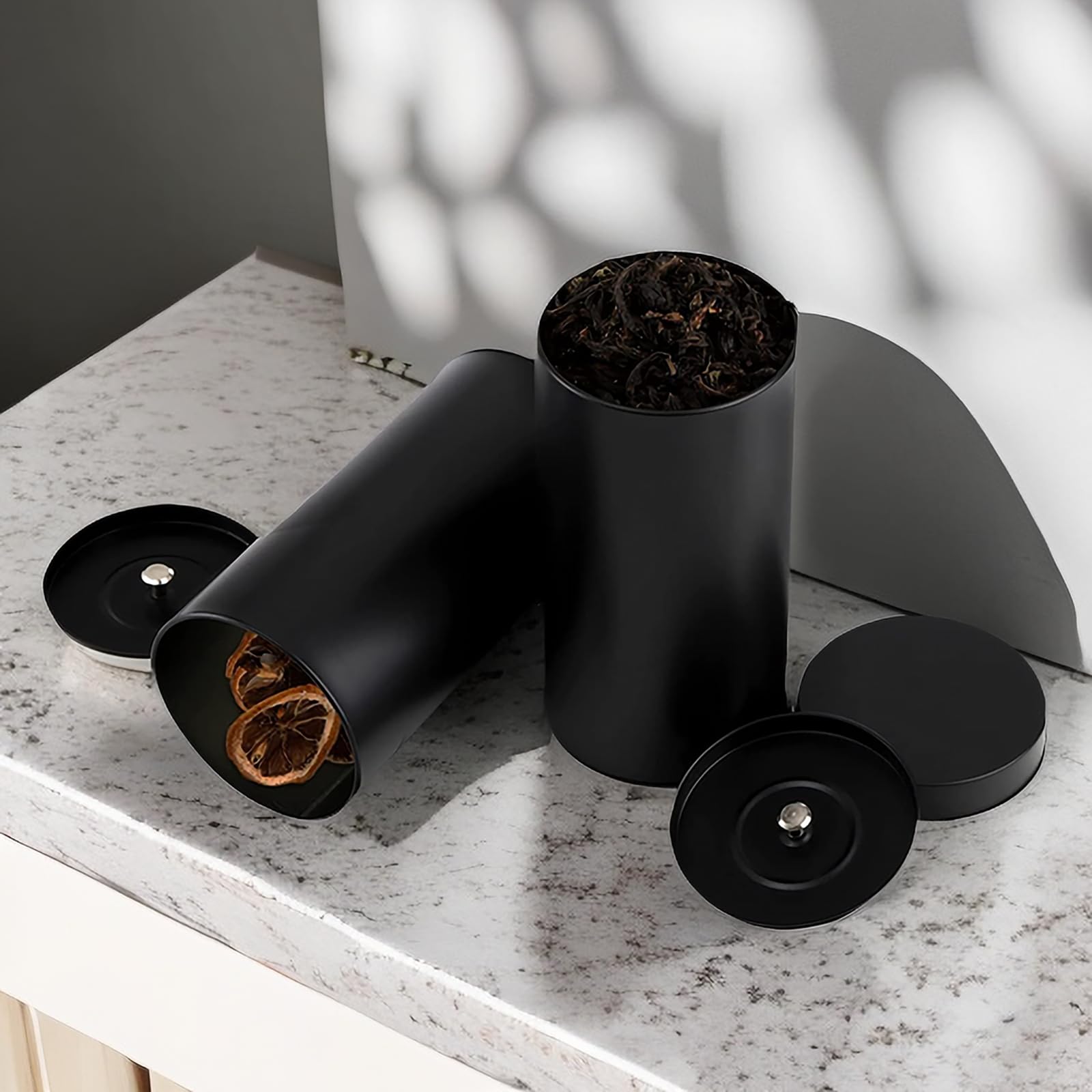 Yesland 6 Pack Tea Tin Canister With Airtight Double Lids, 32 Fl Oz Tin Can Box And Large Round Kitchen Canisters For Loose Tea,