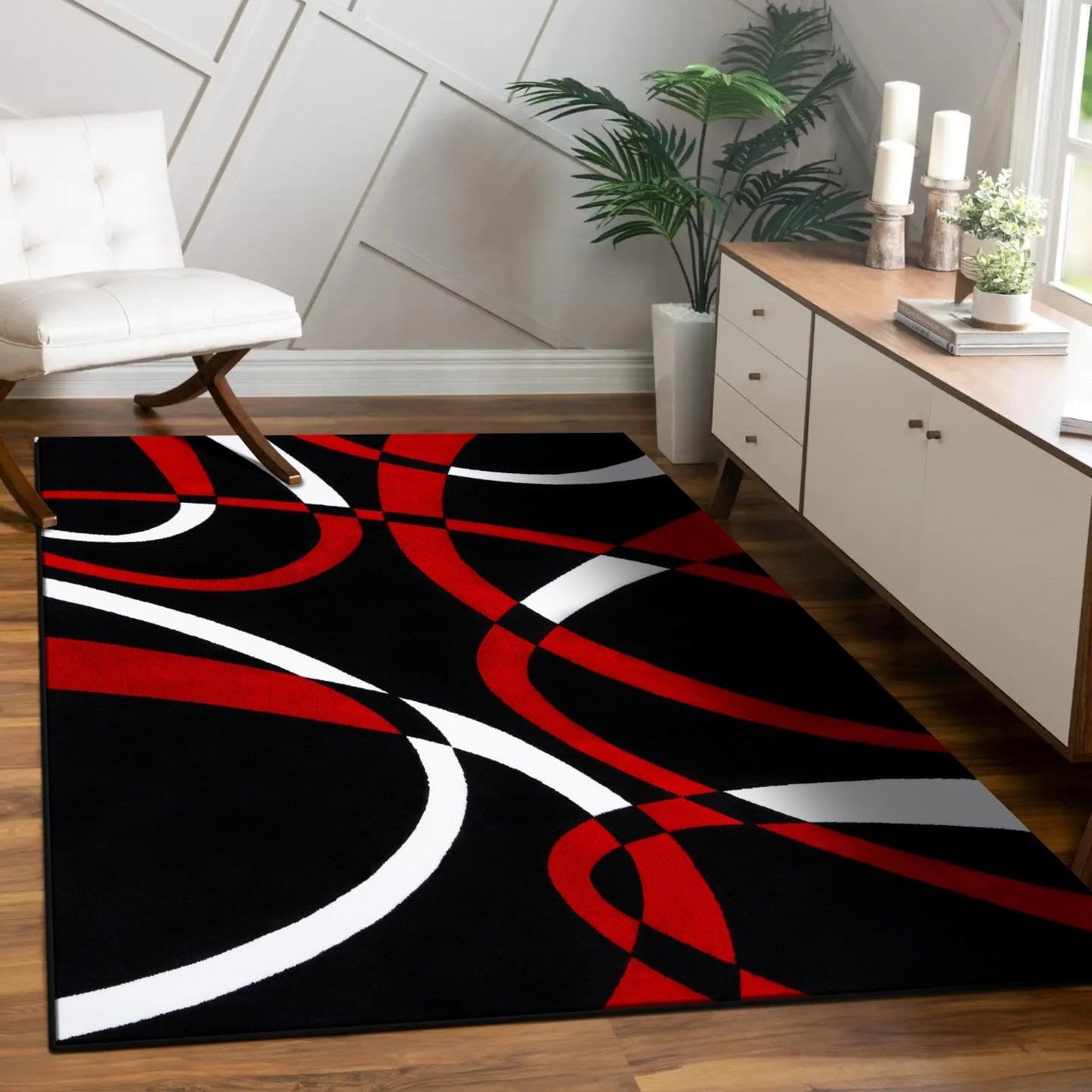 2305 Geometric Abstract Red Black 2x3 Area Rugs for Entryway