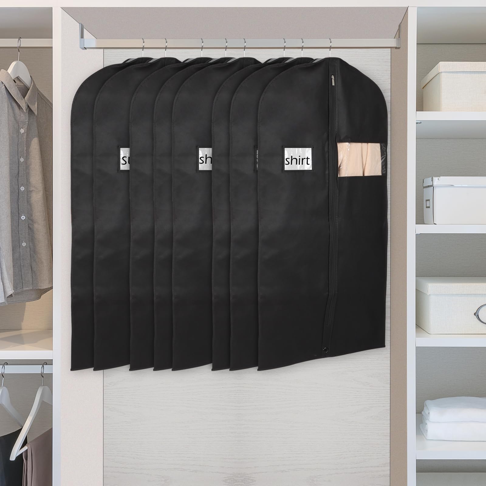 Syeeiex 40 Suit Bag, Set Of 16 Garment Bags For Hanging Clothes, Suit Covers Bags, Suit Bags For Closet Storage With Clear Windo