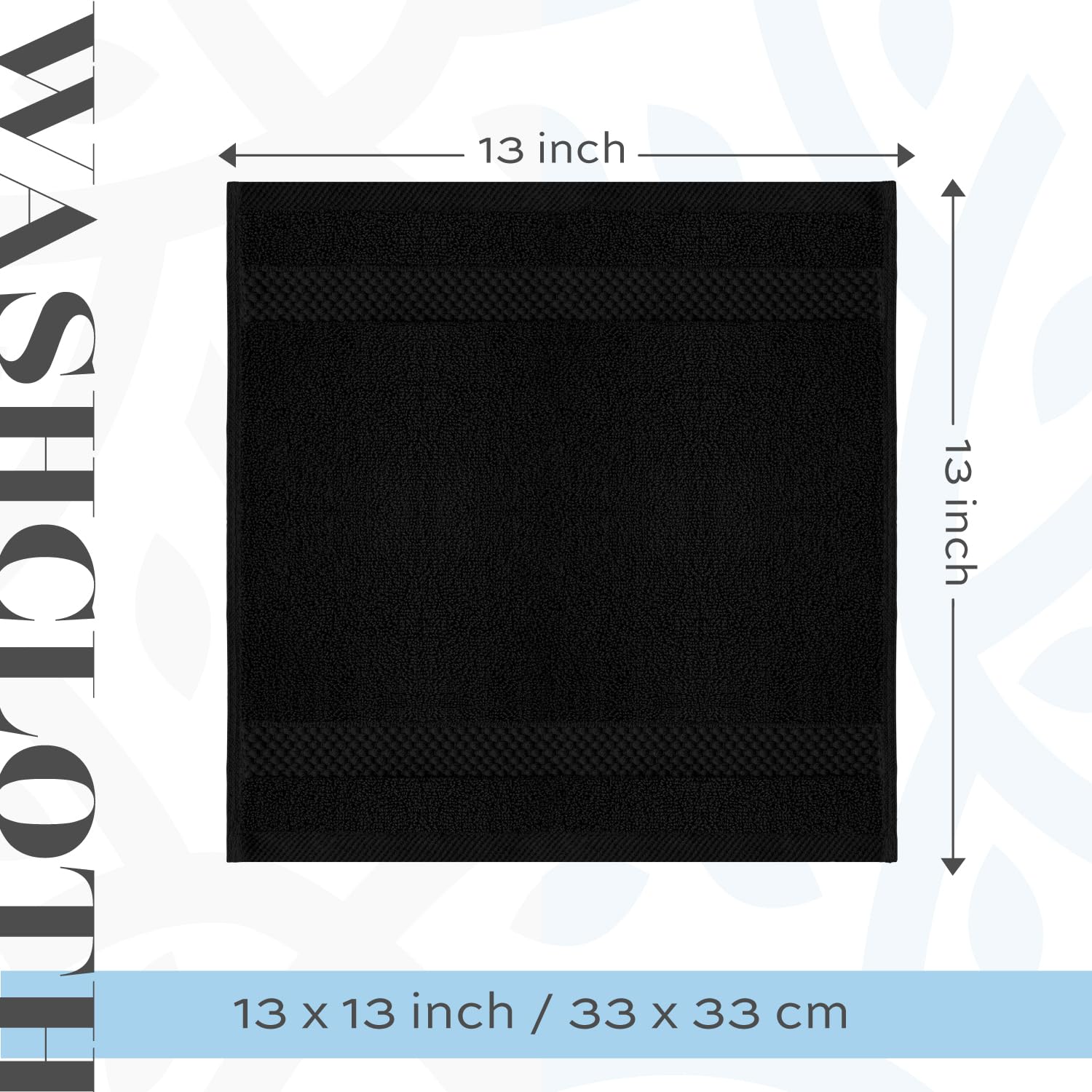 White Classic Luxury Cotton Washcloths - Makeup Removal Face Towel Set | 12 Pack | Black