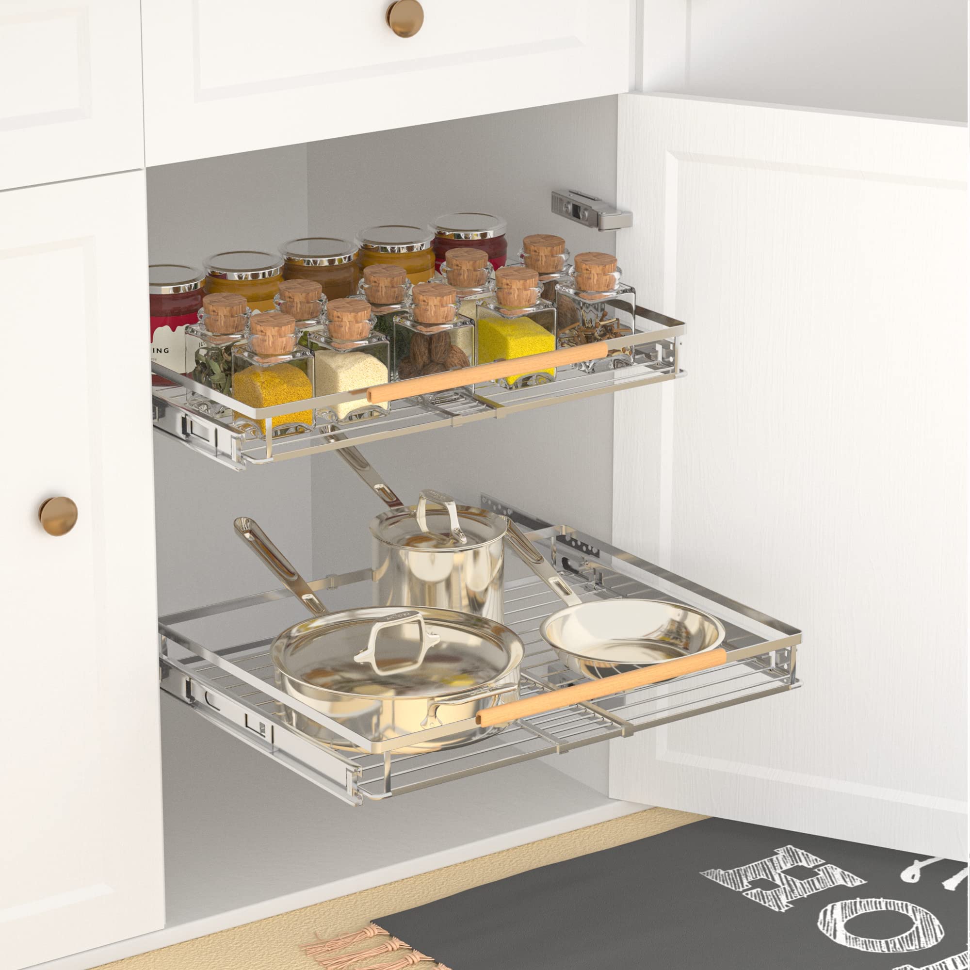 Ipegtop 2 Pack Pull Out Cabinet Drawer Shelf Organizer, Extendable Sliding Slide Out Pantry Shelves Storage Heavy Duty For Kitch