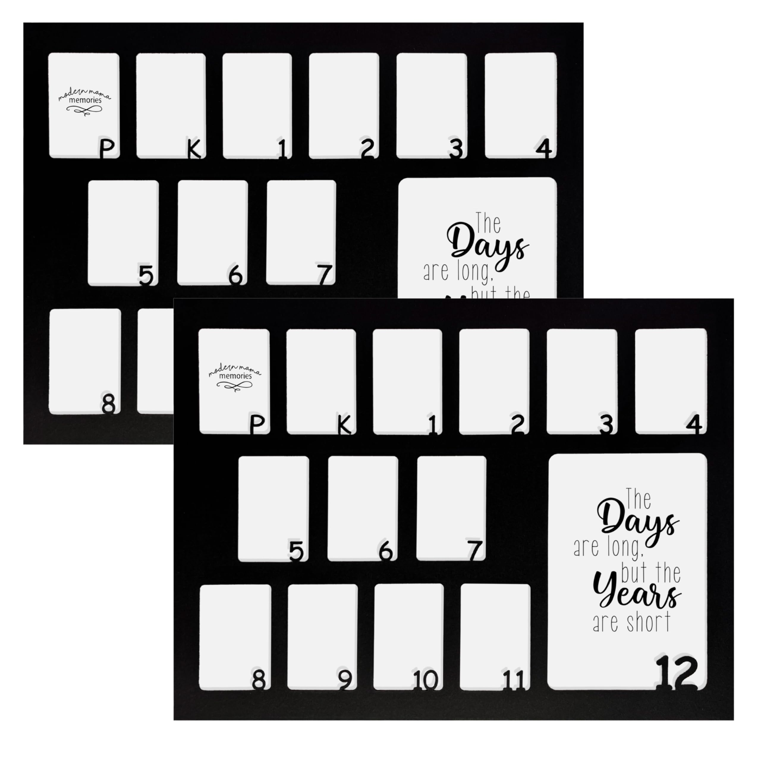 Modern Mama Memories Pre-K-12 School Photo Mat - Fits Any 12x16 Picture Frame (Frame Not Included) - Holds (1) 5x7 & (13) 2x3 Wa