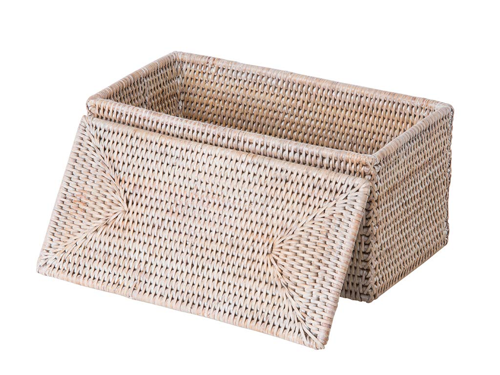 Kouboo La Jolla Rectangular Rattan Box, White-Wash Toilet Roll Storage Basket (1030101)