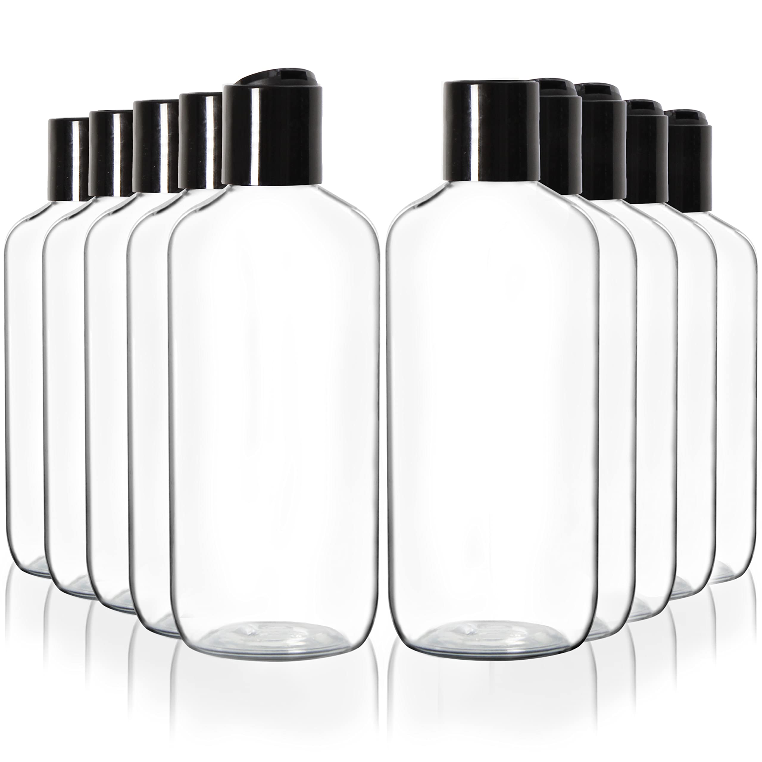 Youngever 10 Pack Clear Plastic Empty Bottles With Disc Cap 8 Ounce, Refillable Cosmetic Bottles, Squeeze Containers For Shampoo