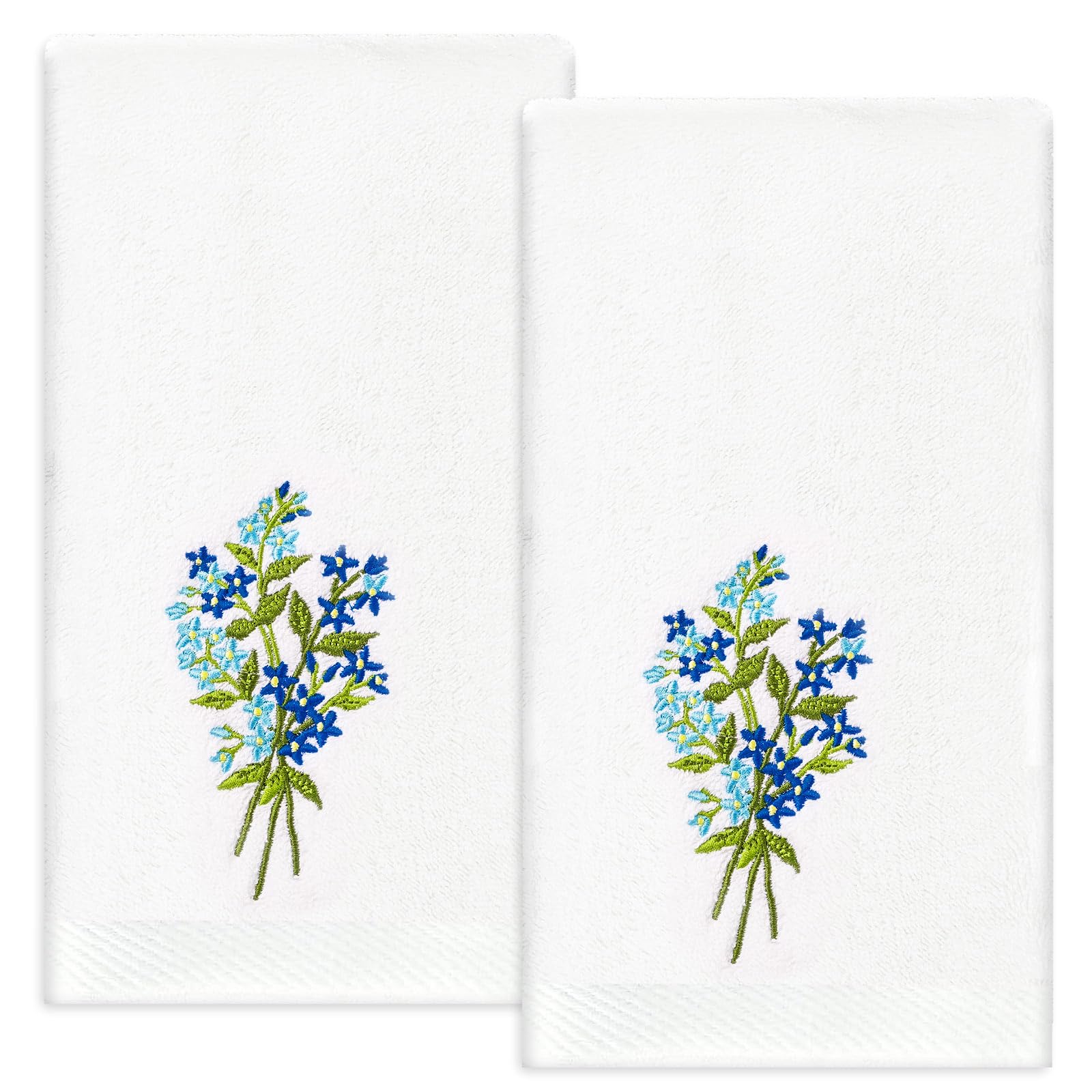 Jarthenaamcs 2Pcs Blue Floral Hand Towels Forget-Me-Not Flower Embroidered Bathroom Towel Decorative Dish Towel For Hand Drying