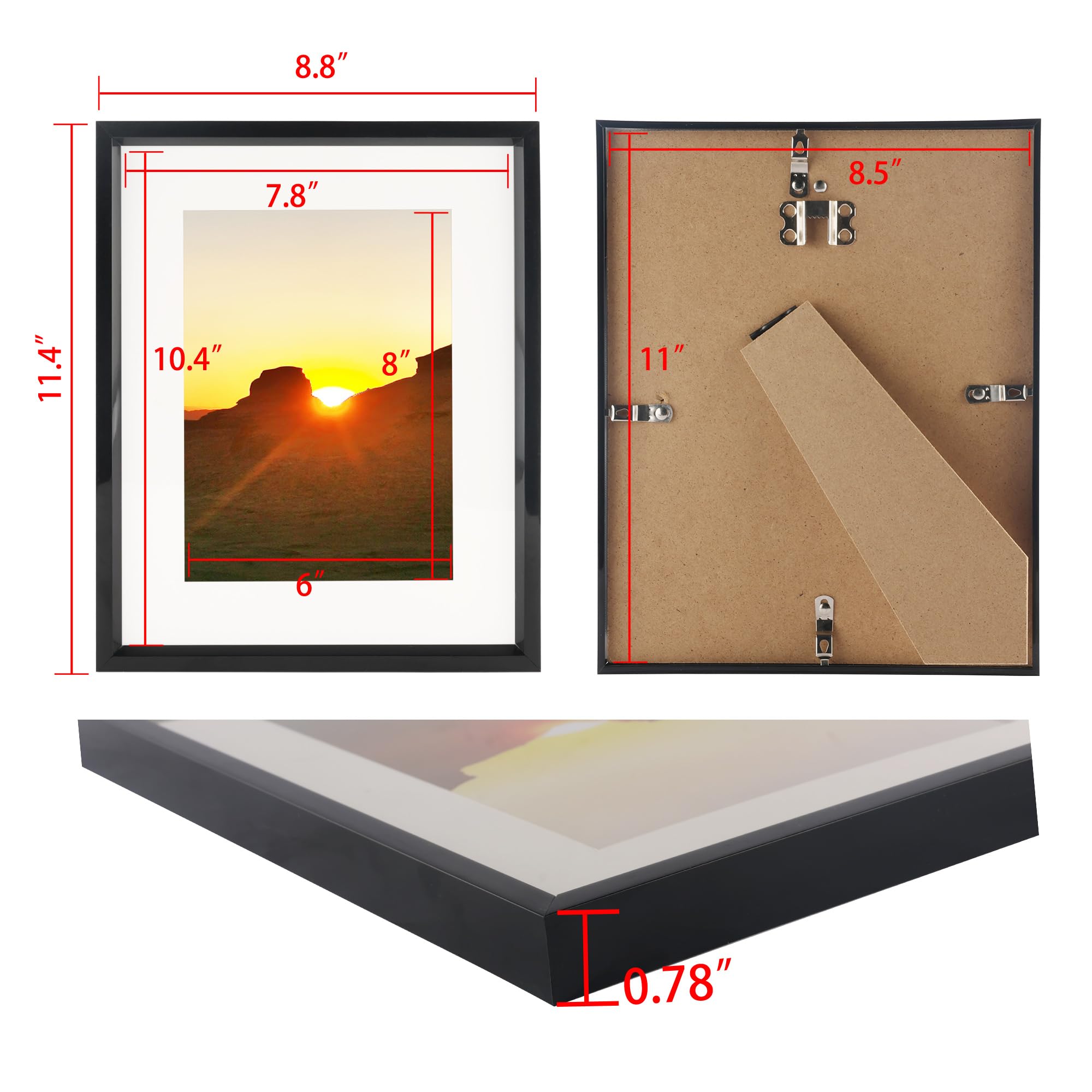 Aynoo 8.5x11 Picture Frame, Display Pictures 8.5x11 Collage Frame Black, Wall and Tabletop Plastic Frame,Black