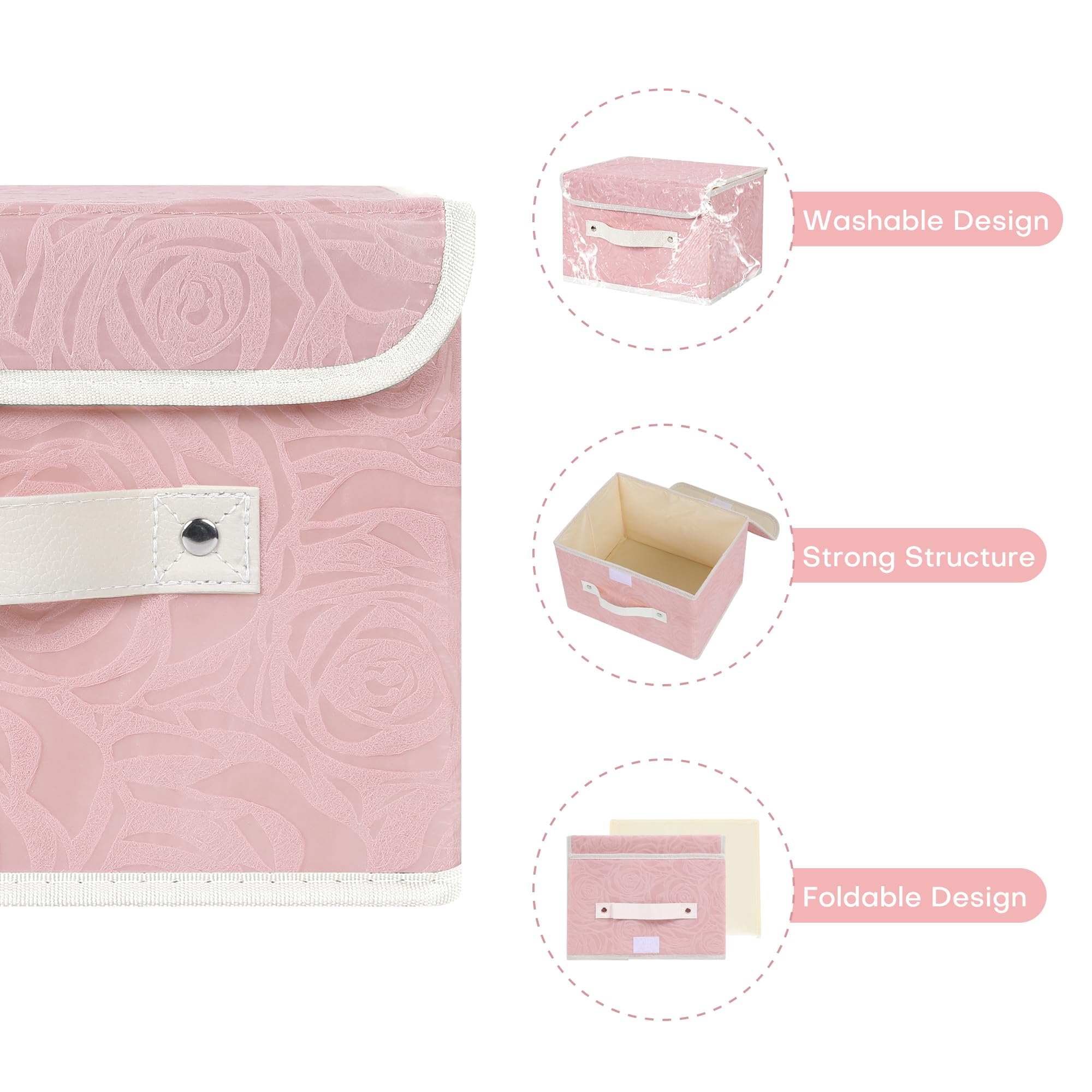 Anminy 2Pcs Fabric Storage Bin With Lid Rose Print Box Basket With Pu Leather Handles Washable Pp Plastic Board Decorative Folda