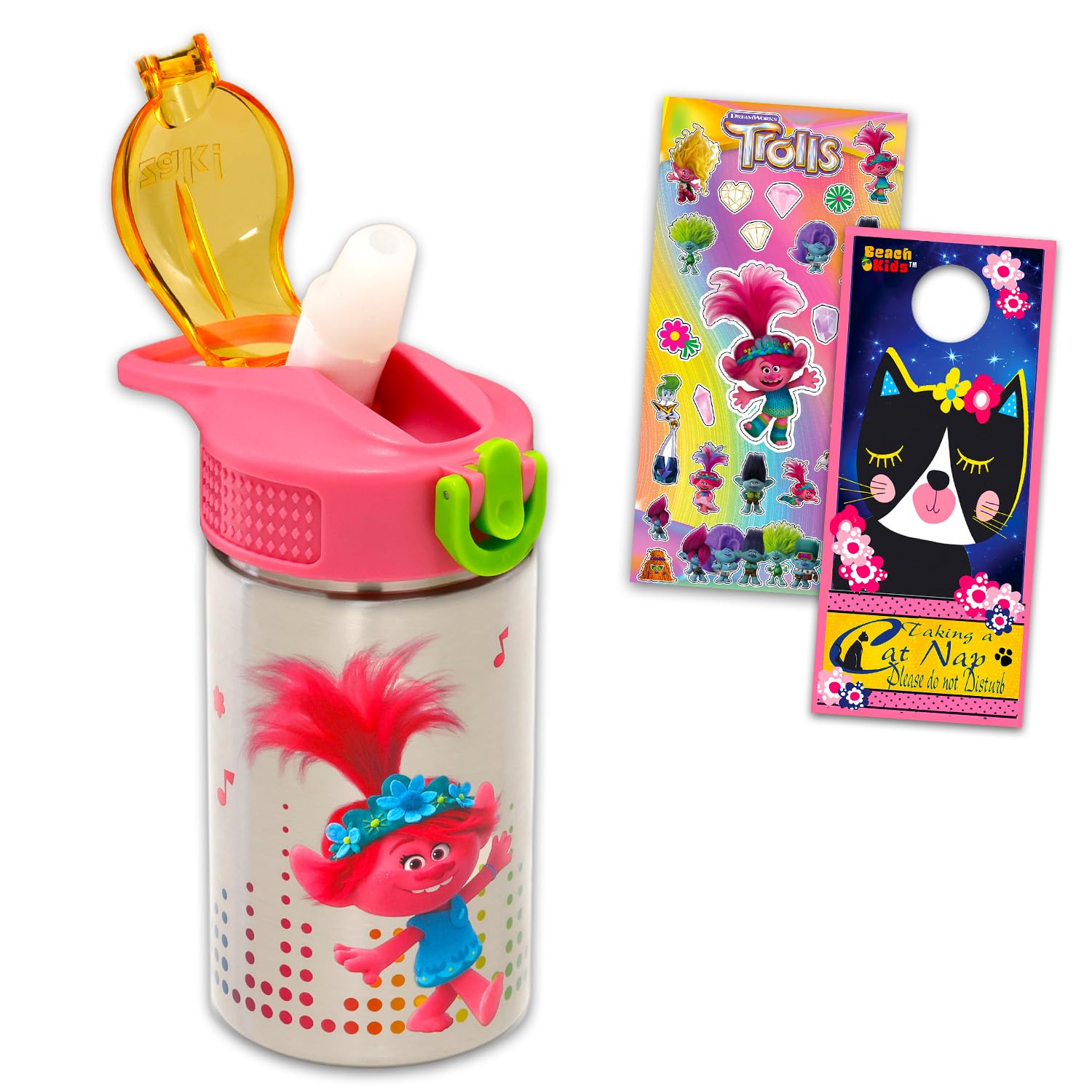 Trolls Stainless Steel Water 15.5 Oz Bottle for Kids Adults Bundle
