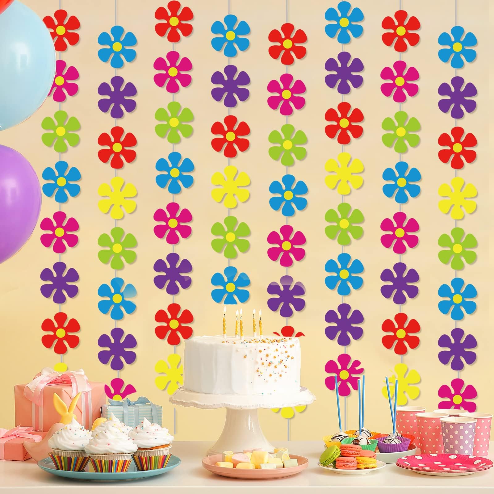 12 Packs Flower Paper Garland Kit Decorations Spring Flower Paper Cutouts 60 'S Hippie Party Banners Groovy Hippie Hanging Swirl