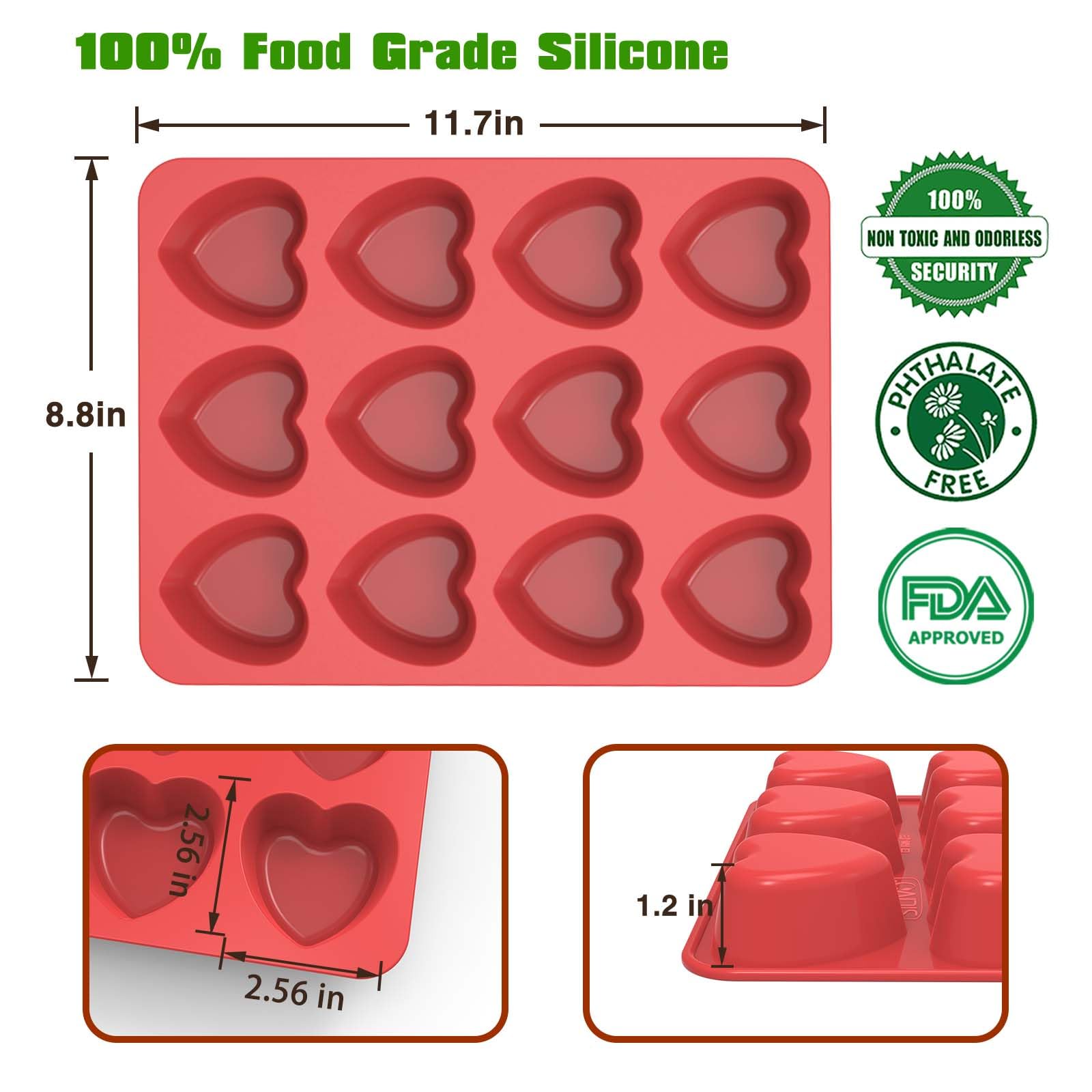 Silivo Silicone Heart Shaped Muffin Pan (2 Pack) - Mini Heart Shaped Silicone Molds For Baking, Nonstick Heart Shaped Cupcake Pa