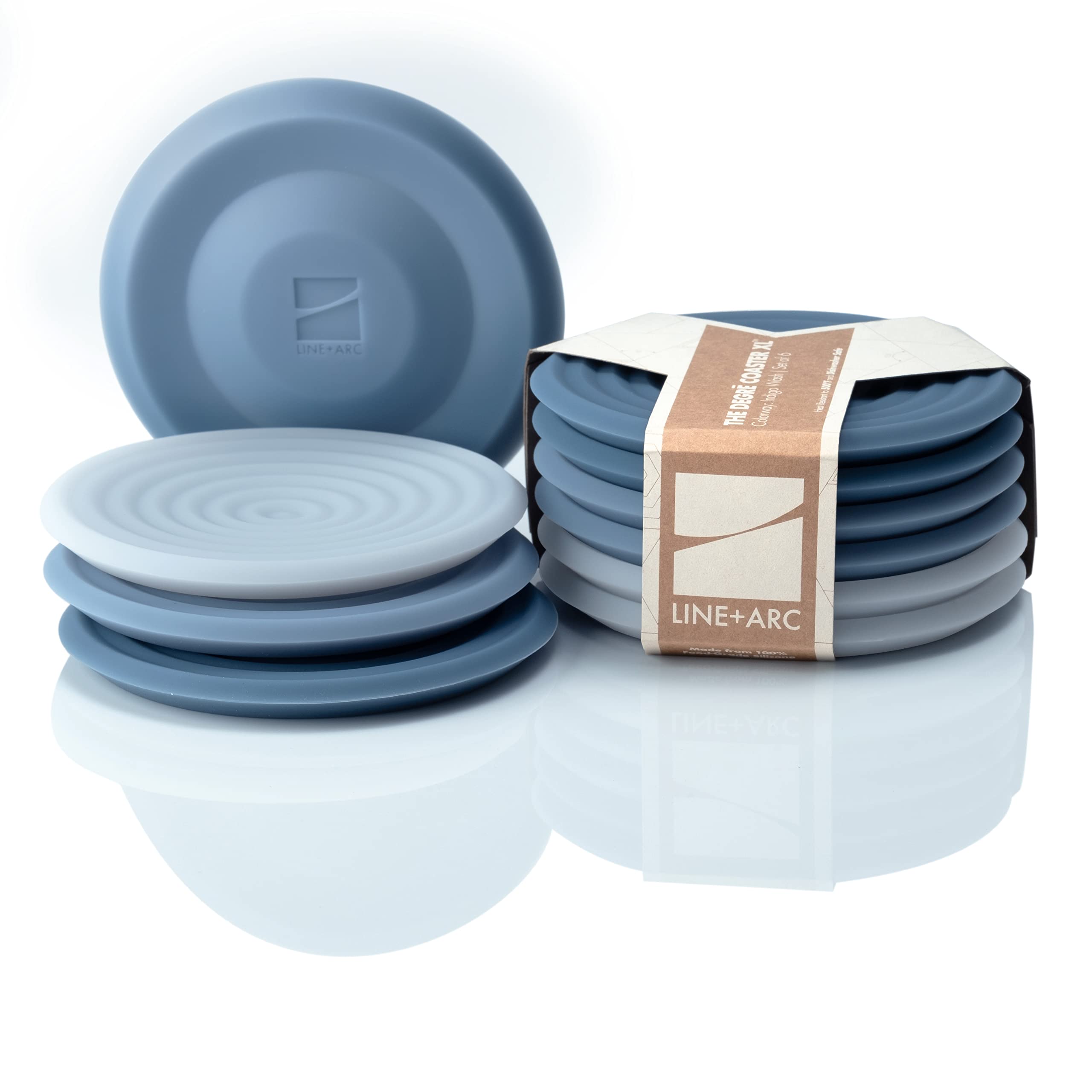 The Degre Coasters Xl (Indigo Wash, Set Of 6) By Line+Arc. 10Mm Thick, Dishwasher Safe, Stain-Resistant, Outdoor, Coffee Table,