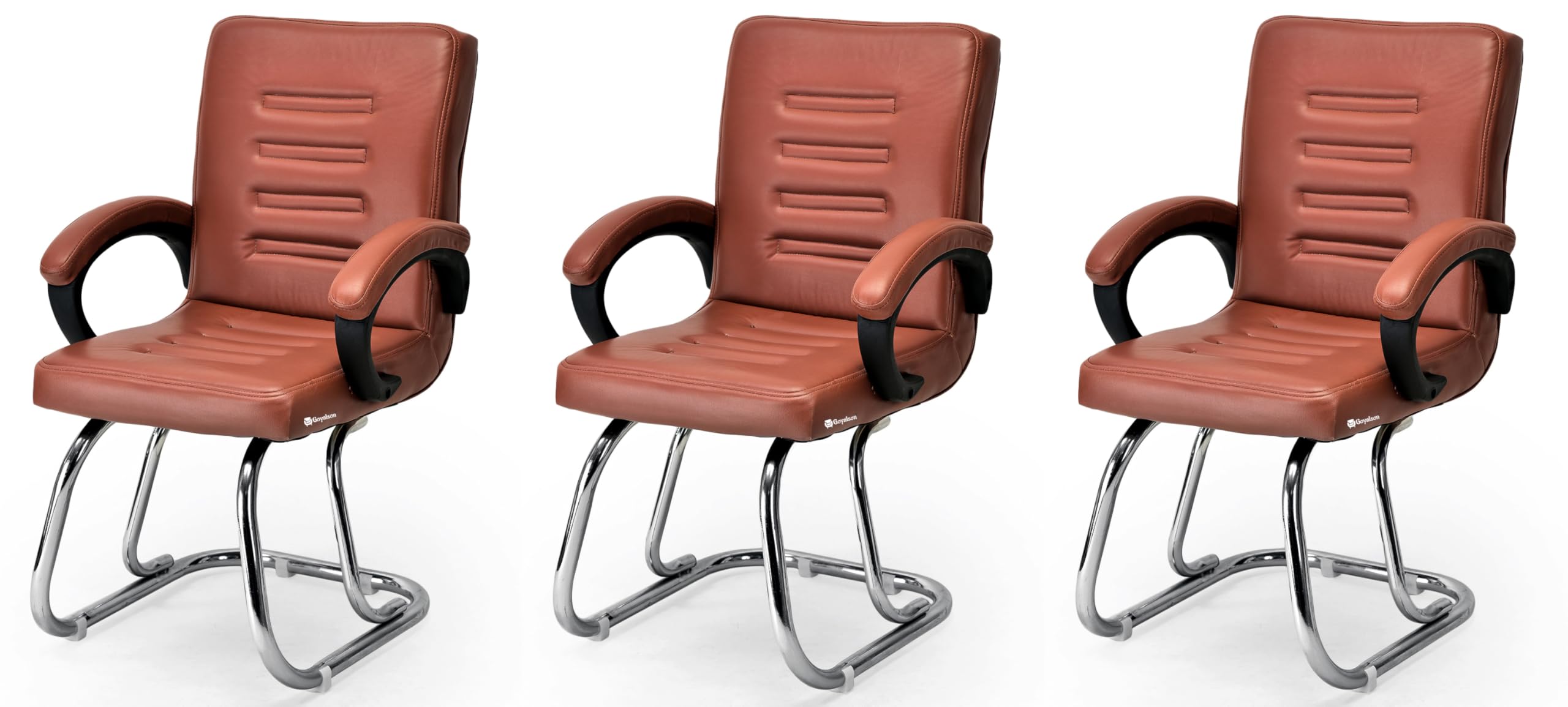 Kithania Executive Office Chair Home Study Chair With Arm Rest And Cushioned Seat Back (3, Brown, Double Pipe Chrome Frame)